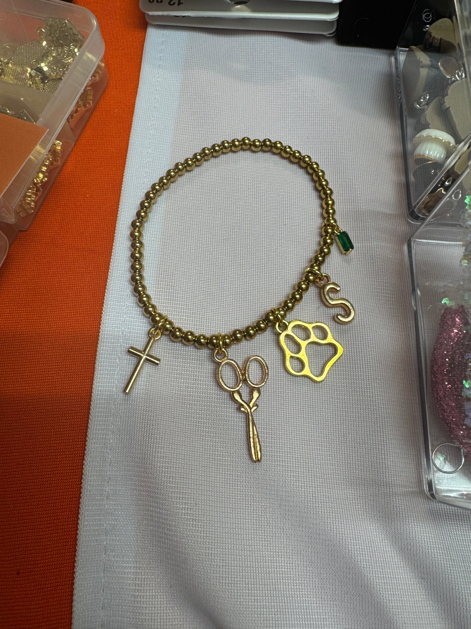 Customized 18K Gold PVD Coated Stainless Steel Metal Beaded Stretch Bracelet