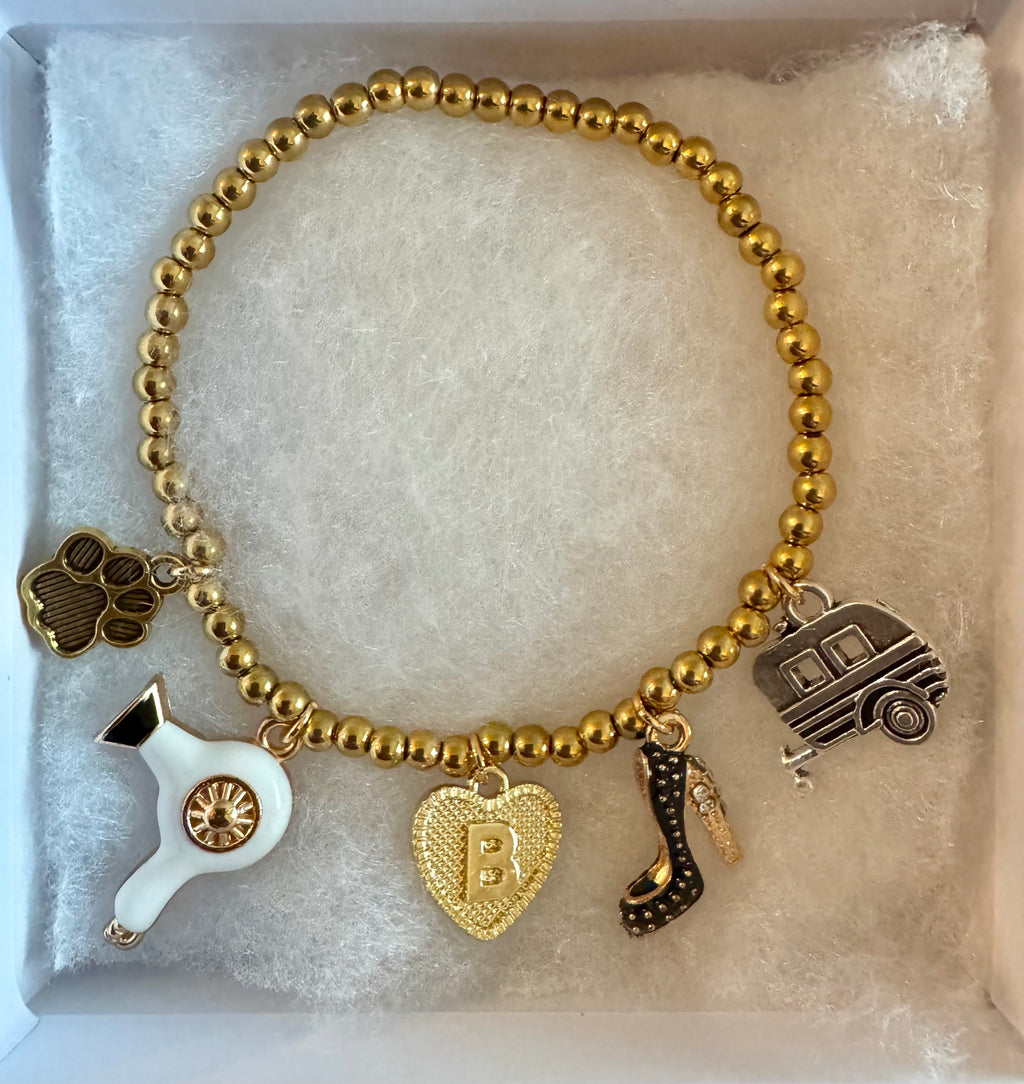 Customized 18K Gold PVD Coated Stainless Steel Metal Beaded Stretch Bracelet