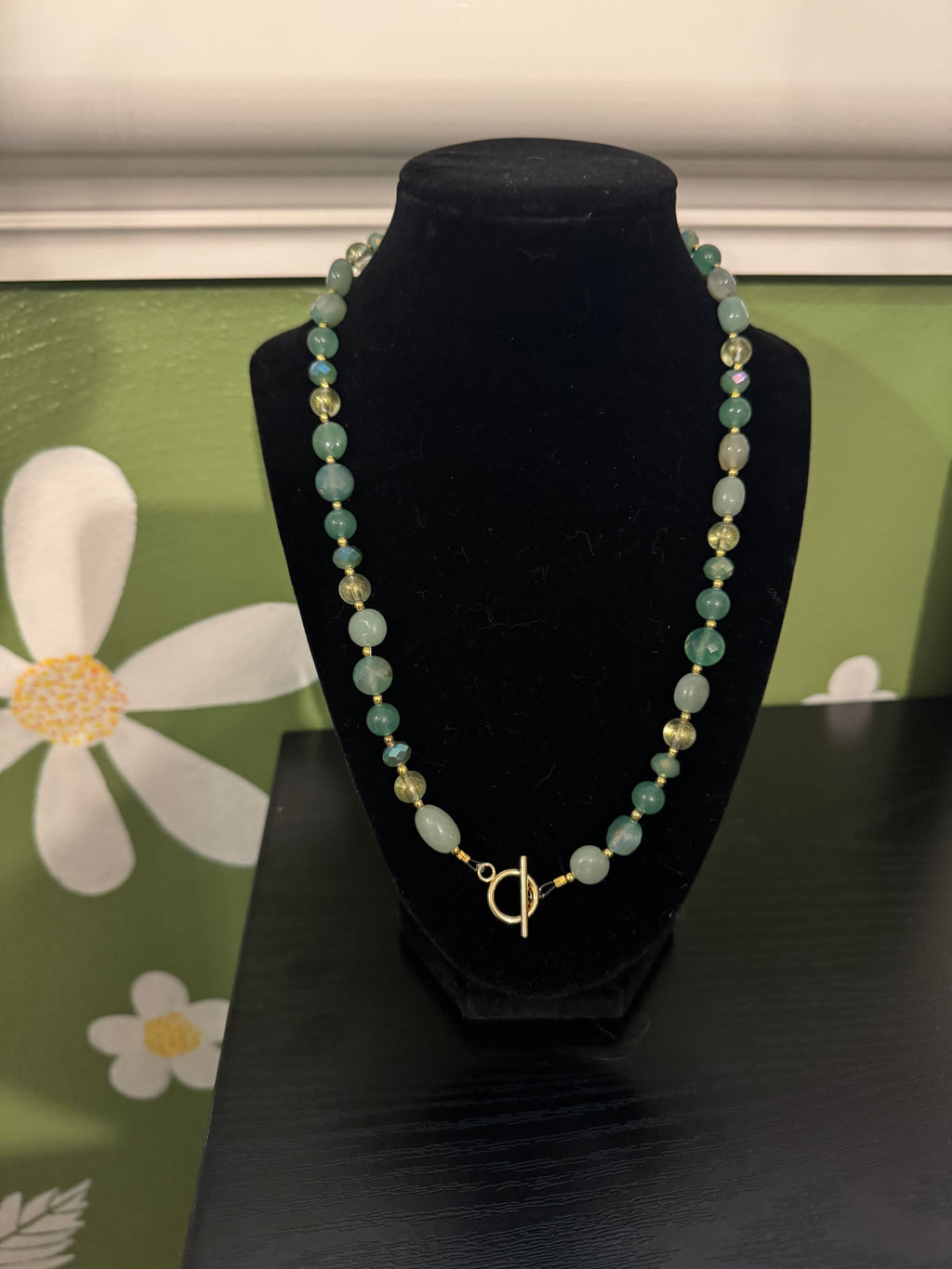 “Lady Sage” beaded toggle charm necklace