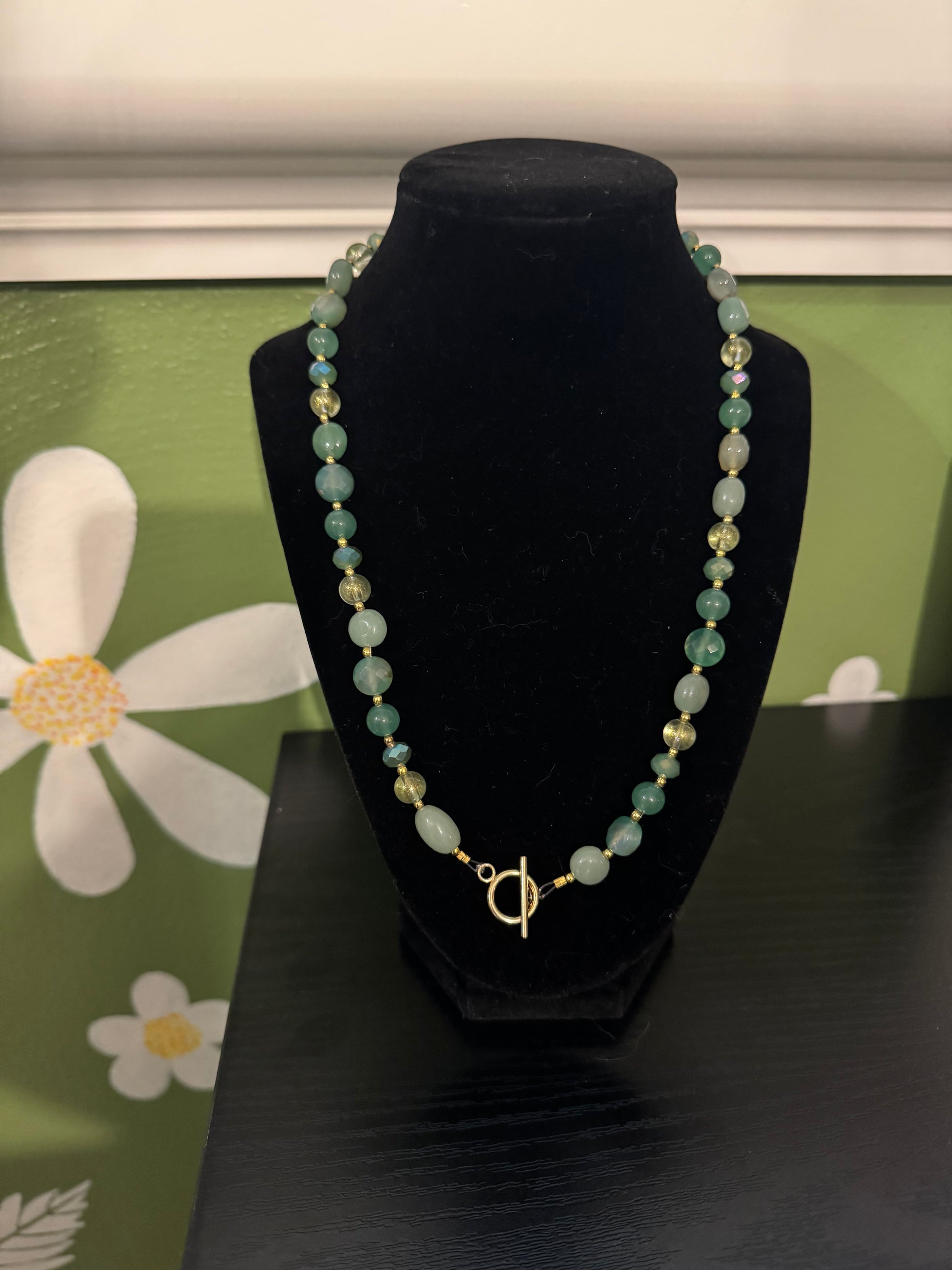 “Lady Sage” beaded toggle charm necklace