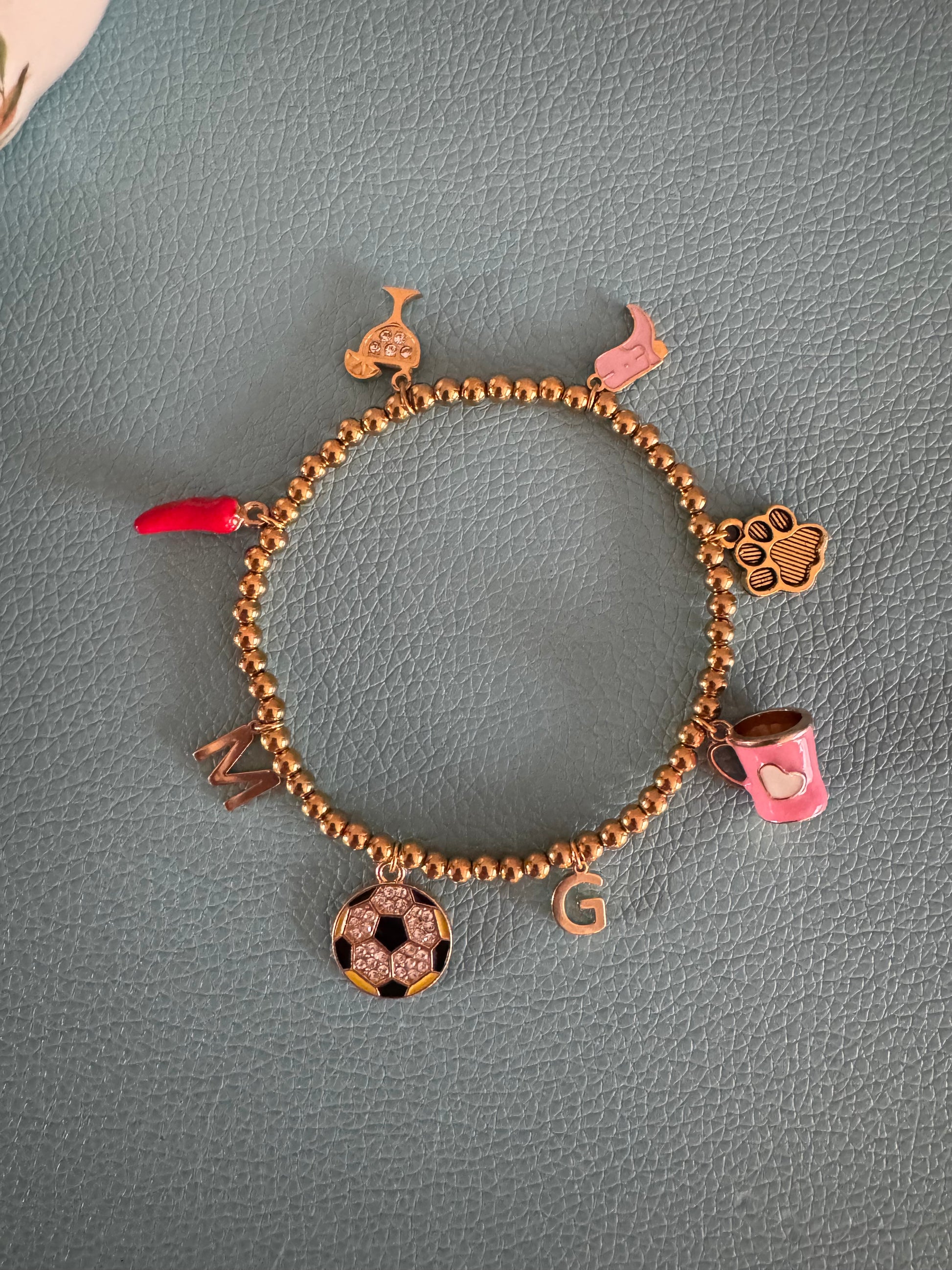 Customized 18K Gold PVD Coated Stainless Steel Metal Beaded Stretch Bracelet