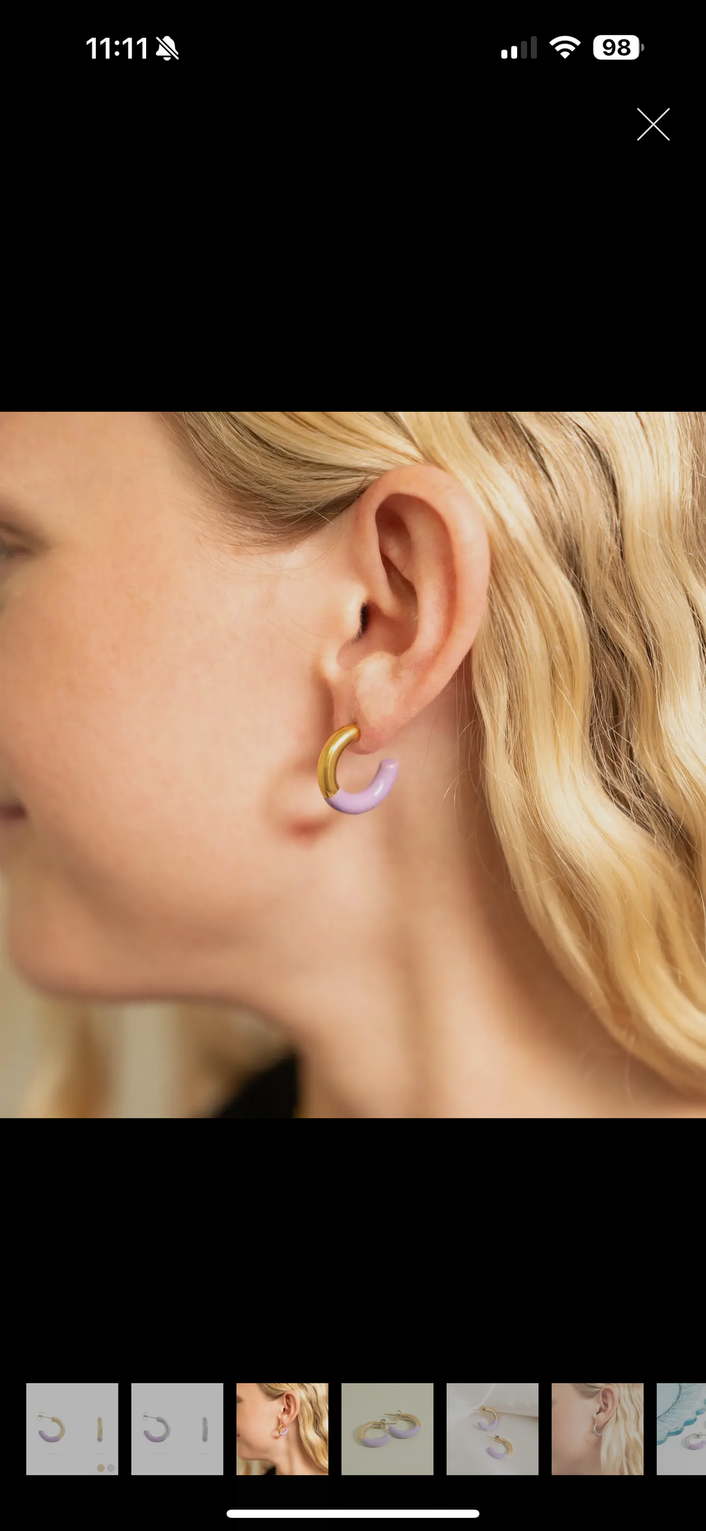 18K Gold Pvd Stainless Steel Purple Epoxy Huggie Earrings