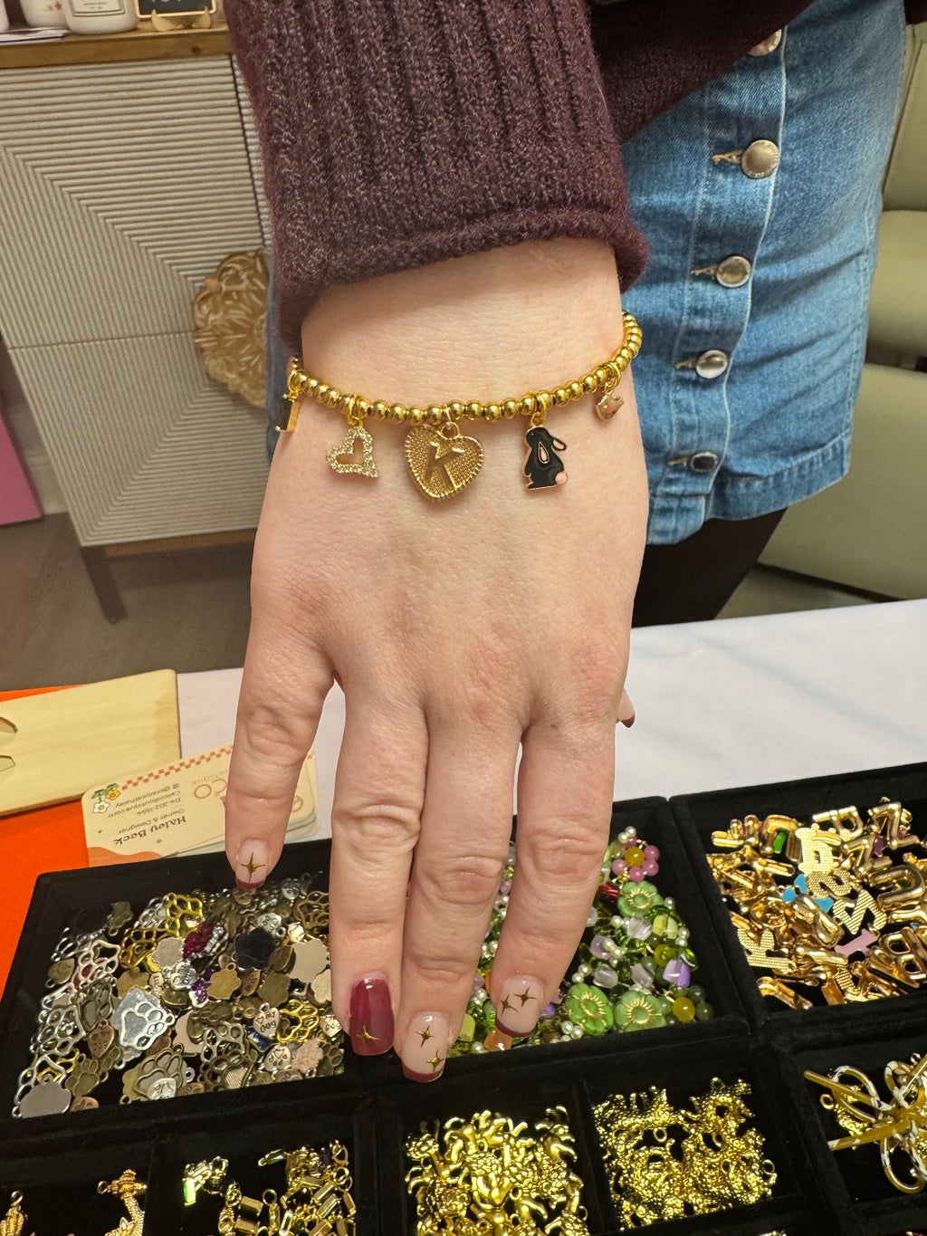 Customized 18K Gold PVD Coated Stainless Steel Metal Beaded Stretch Bracelet