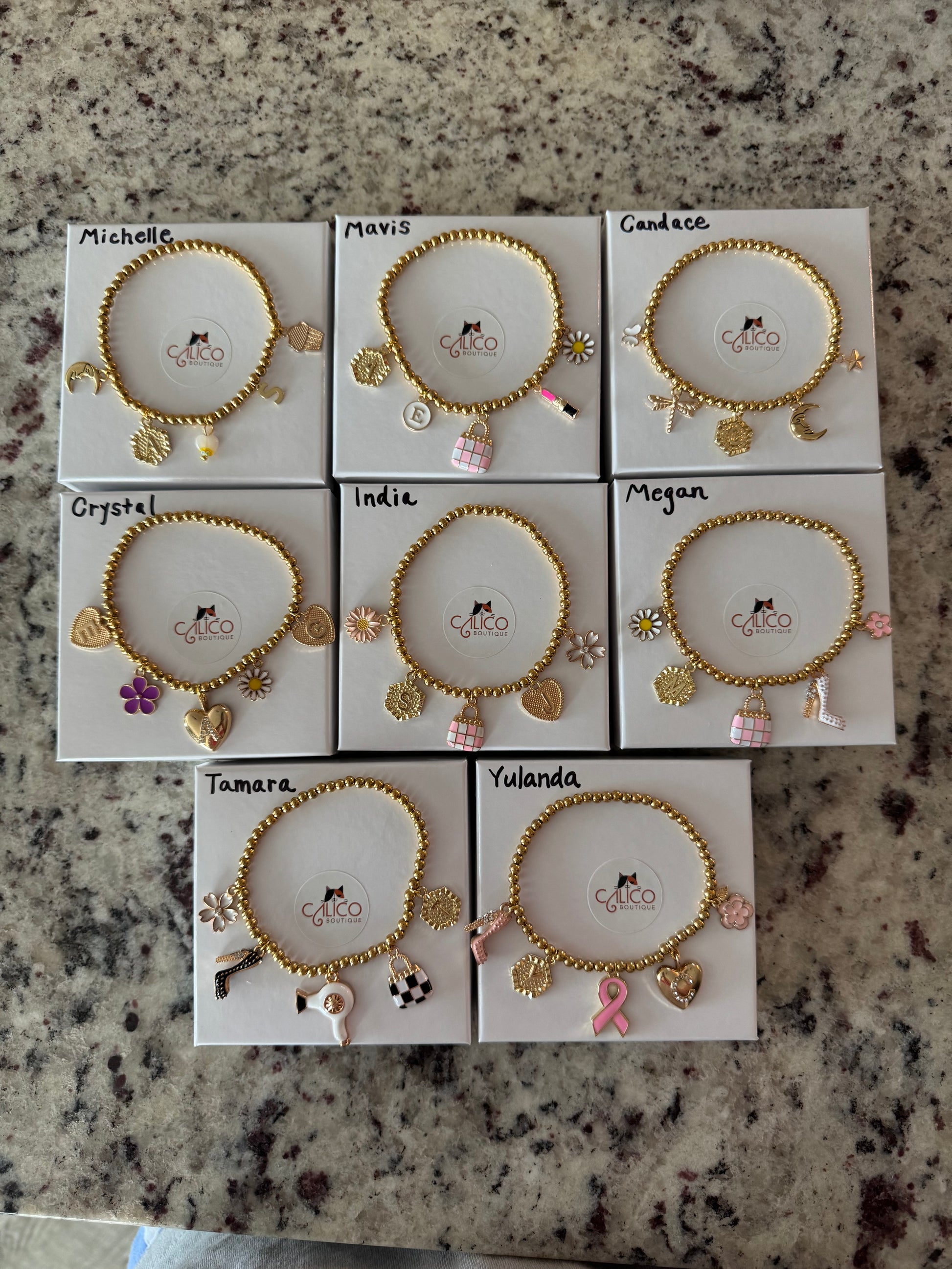 Customized 18K Gold PVD Coated Stainless Steel Metal Beaded Stretch Bracelet