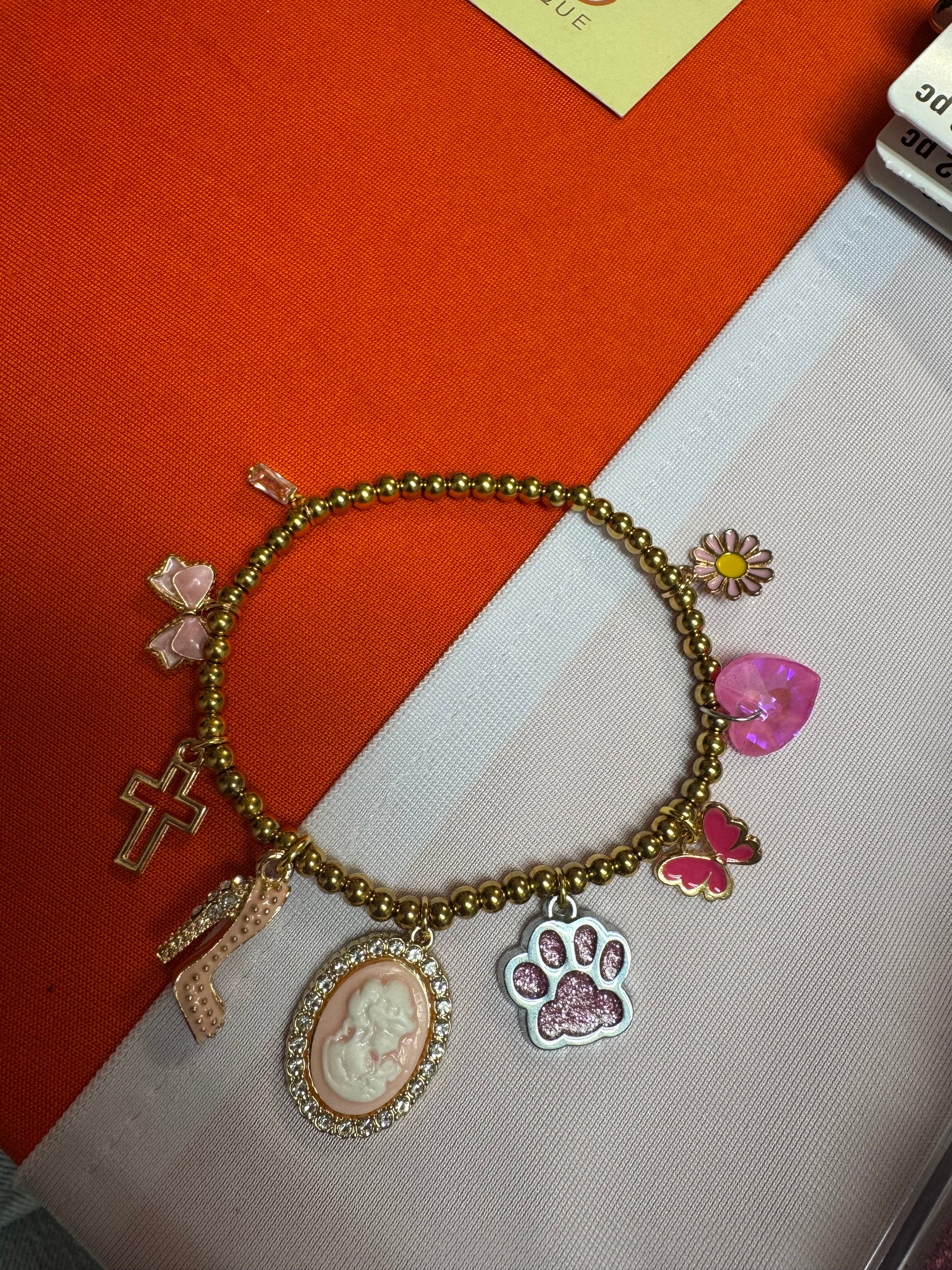 Customized 18K Gold PVD Coated Stainless Steel Metal Beaded Stretch Bracelet