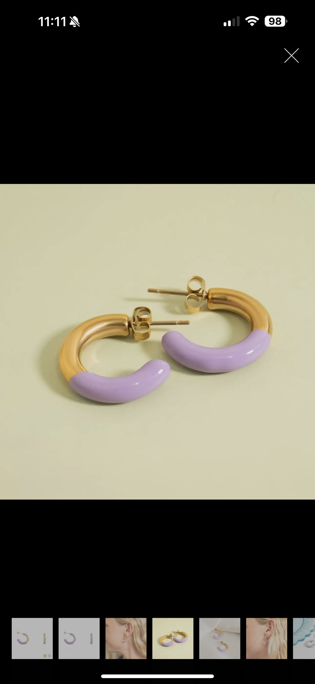 18K Gold Pvd Stainless Steel Purple Epoxy Huggie Earrings