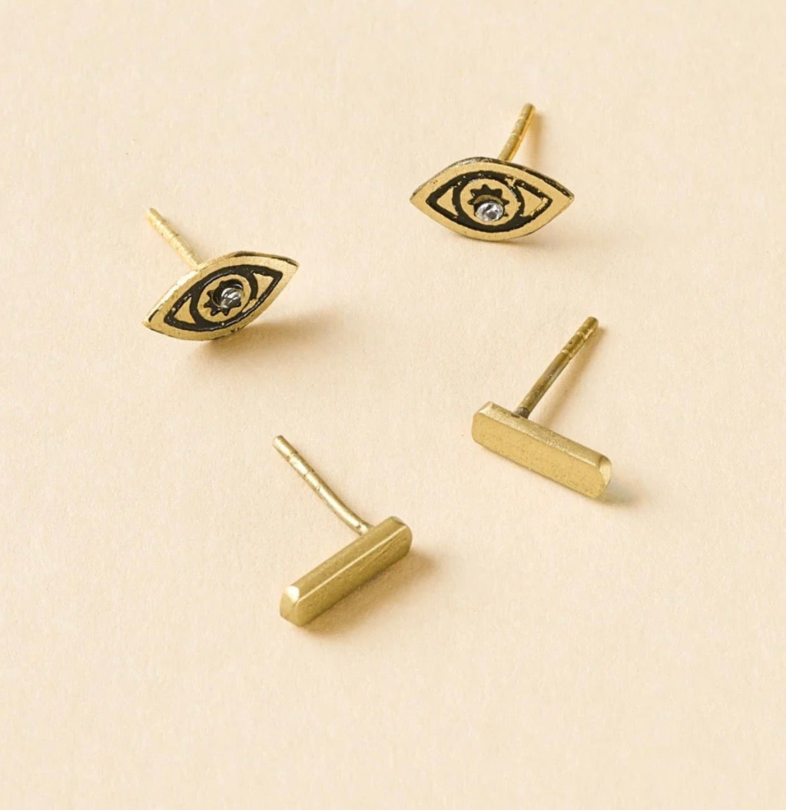 Ruchi Evil Eye Tiny Bar Gold Stud Earrings Set
of 2