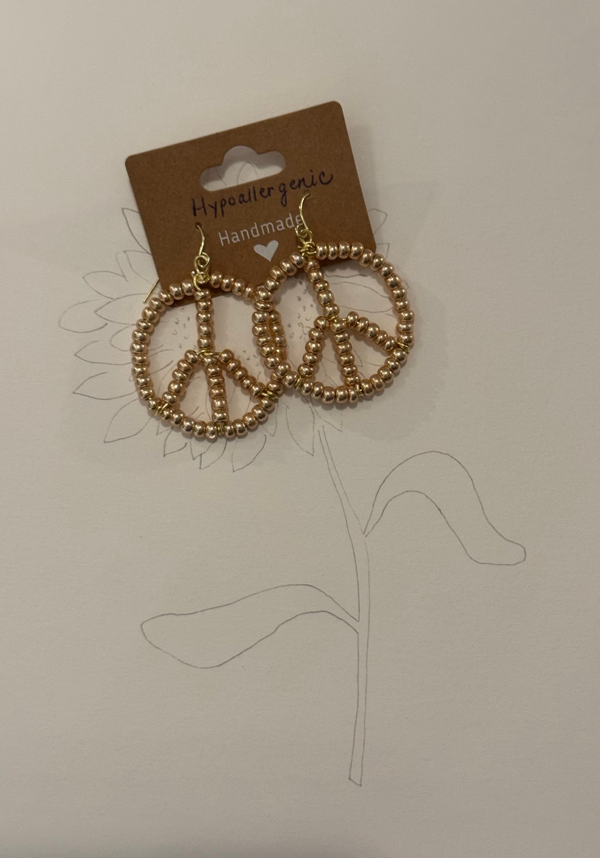 Handmade Beaded Hypoallergenic Peace Sign Earrings