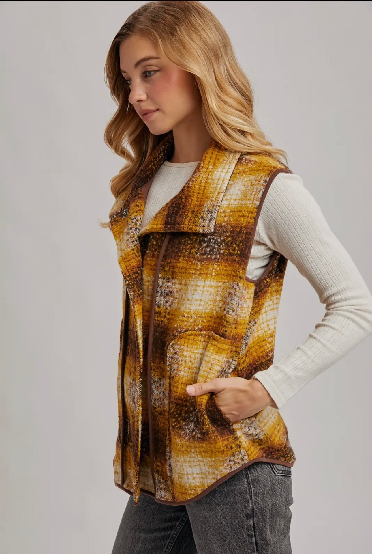 Blu Ivy “Flanner Plaid Vest” - Mustard