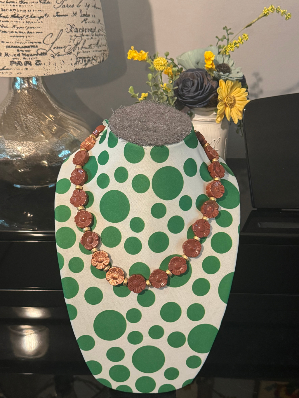Goldstone Flower Necklace (sandstone beads)