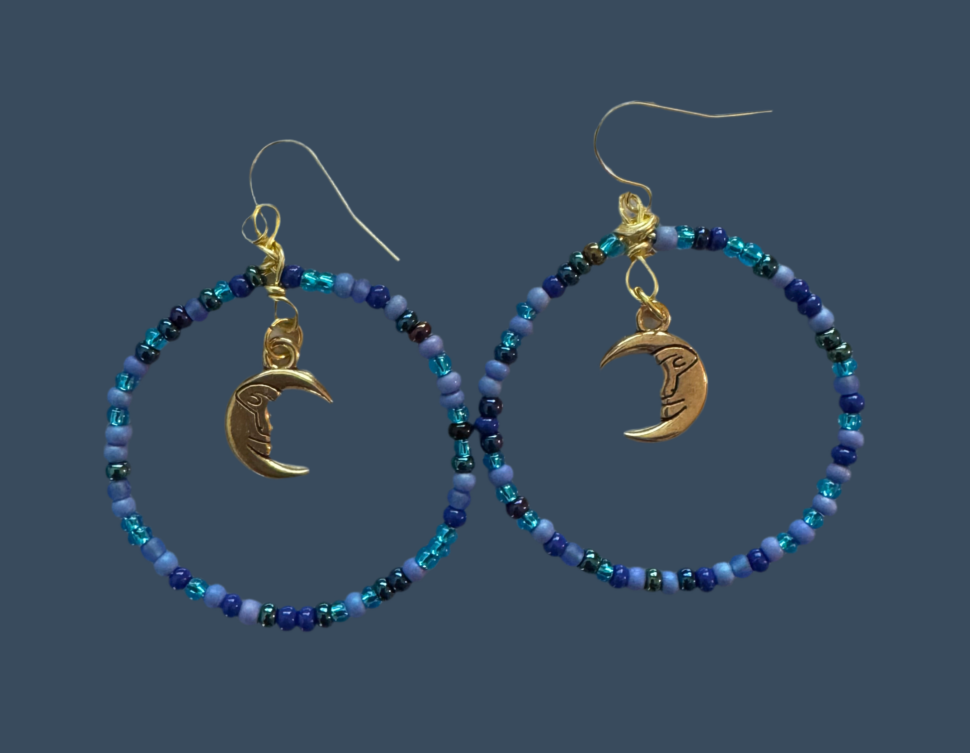 Handmade Beaded Hypoallergenic Blue Moon Earrings