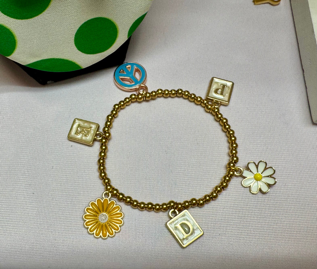 Customized 18K Gold PVD Coated Stainless Steel Metal Beaded Stretch Bracelet