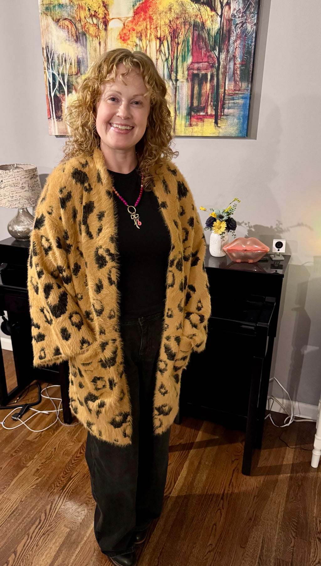 Purrfect Fuzzy Leopard Wide Sleeves Cardigan - Blu Ivy