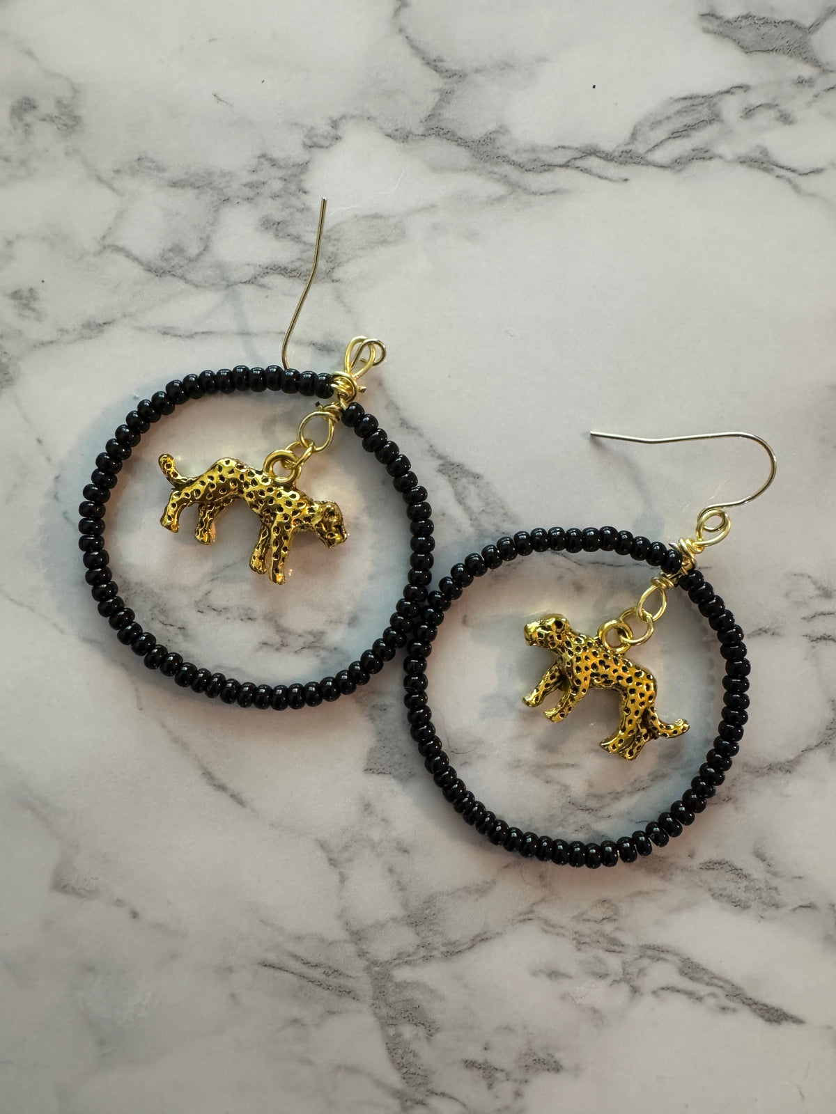 Handmade Beaded Hypoallergenic Earrings with Cheetah Charms