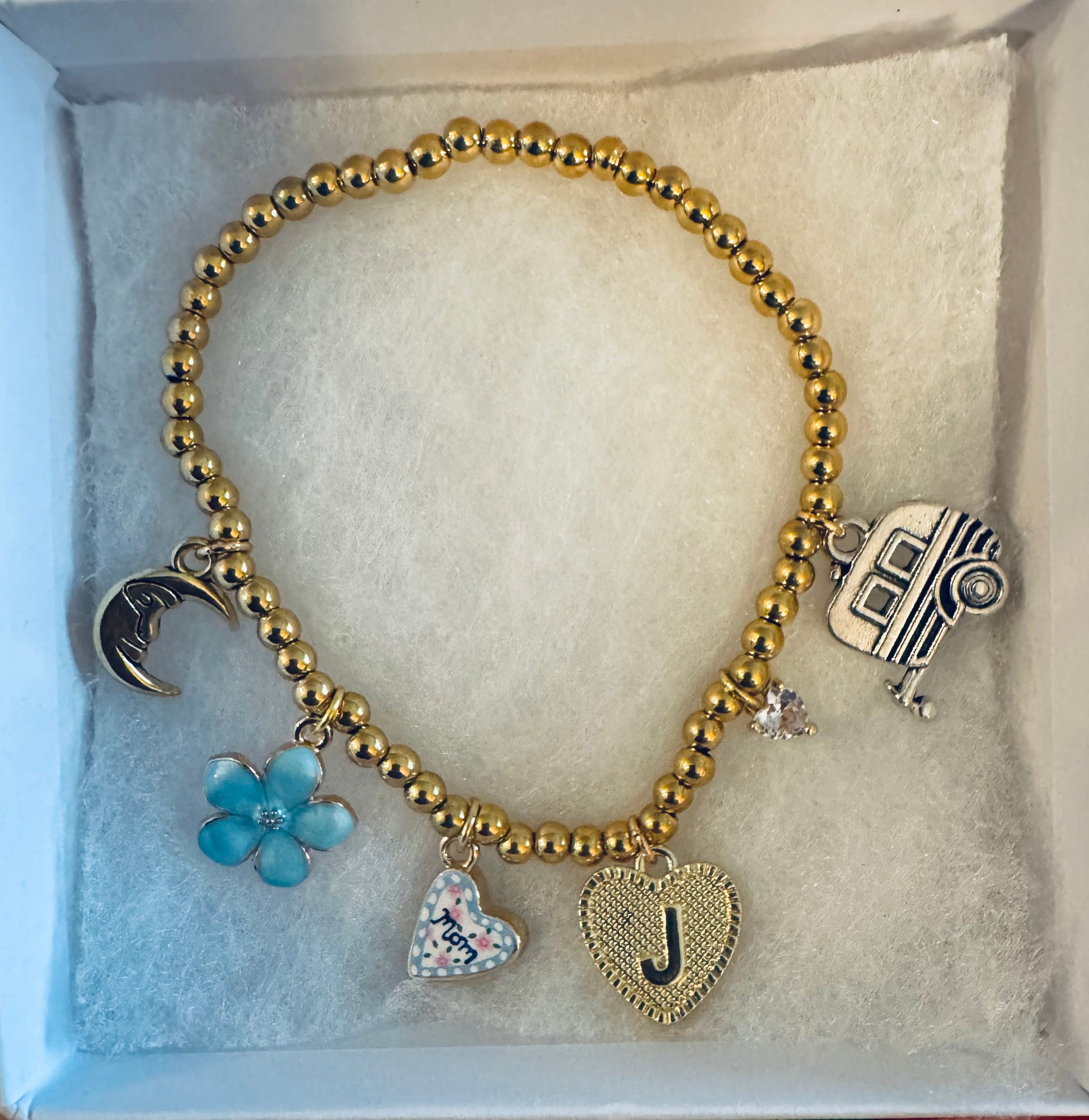 Customized 18K Gold PVD Coated Stainless Steel Metal Beaded Stretch Bracelet