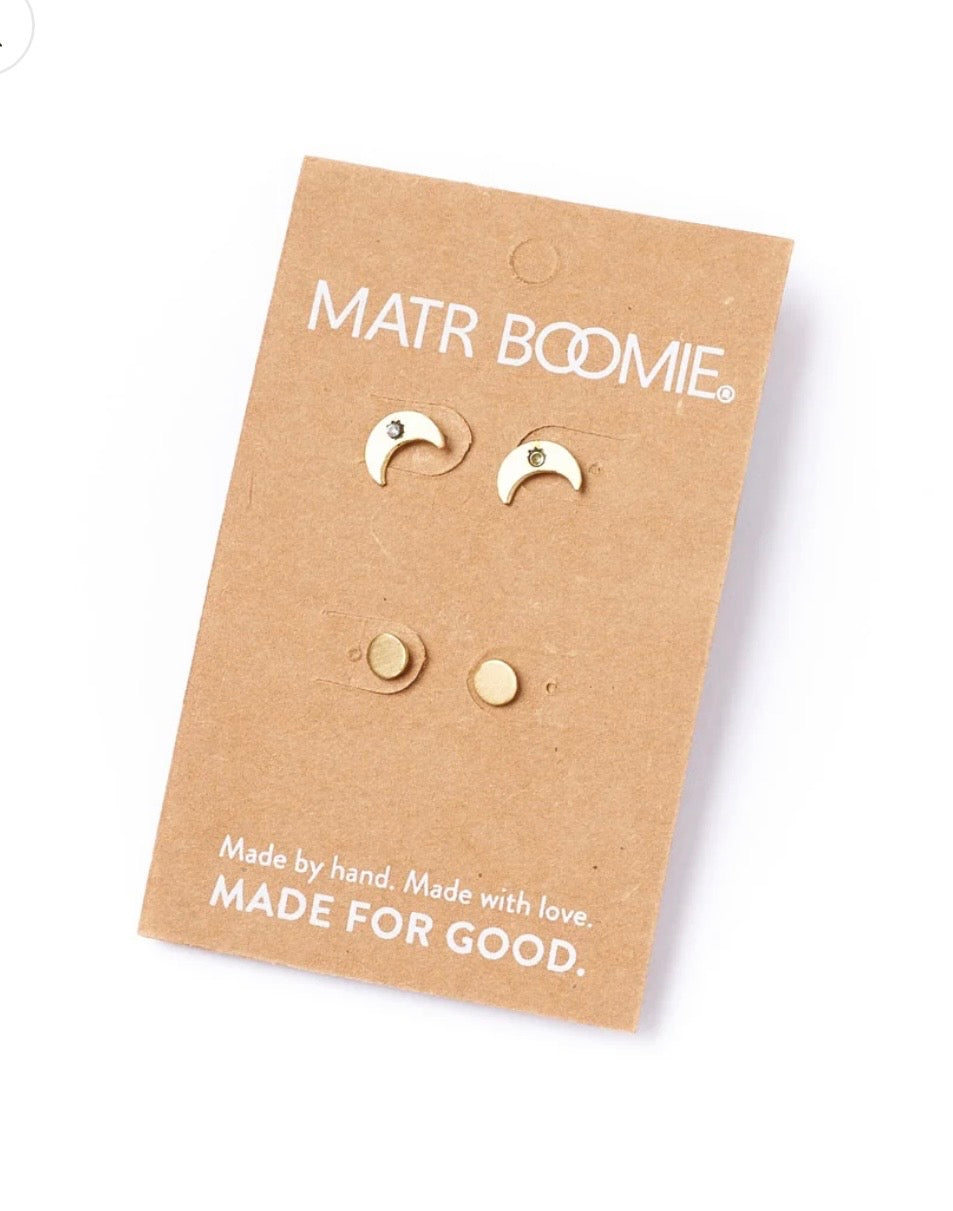 Ruchi Crescent Moon Tiny Dot Gold Stud
Earrings Set of 2