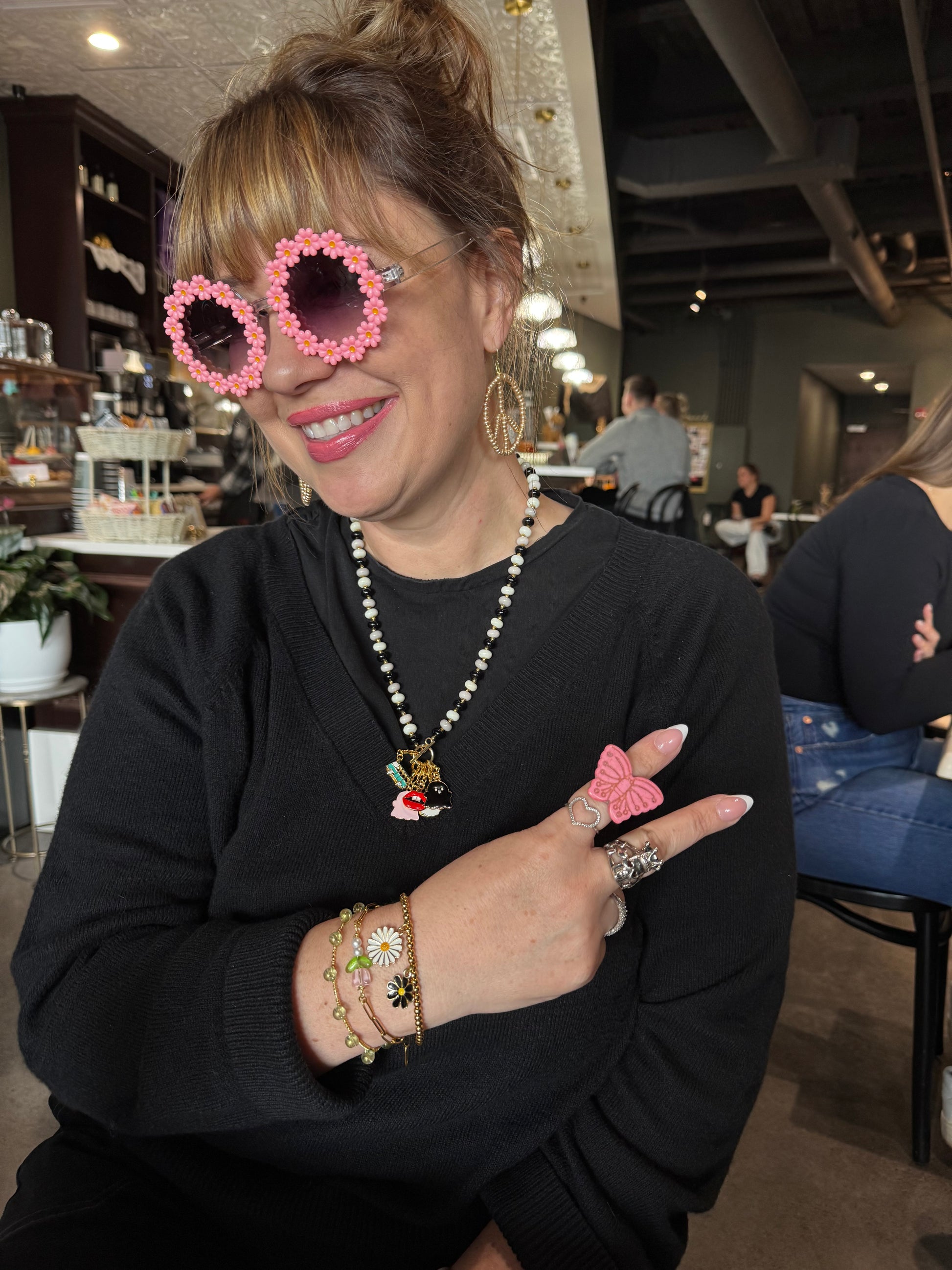 “She’s a lady” beaded toggle charm necklace