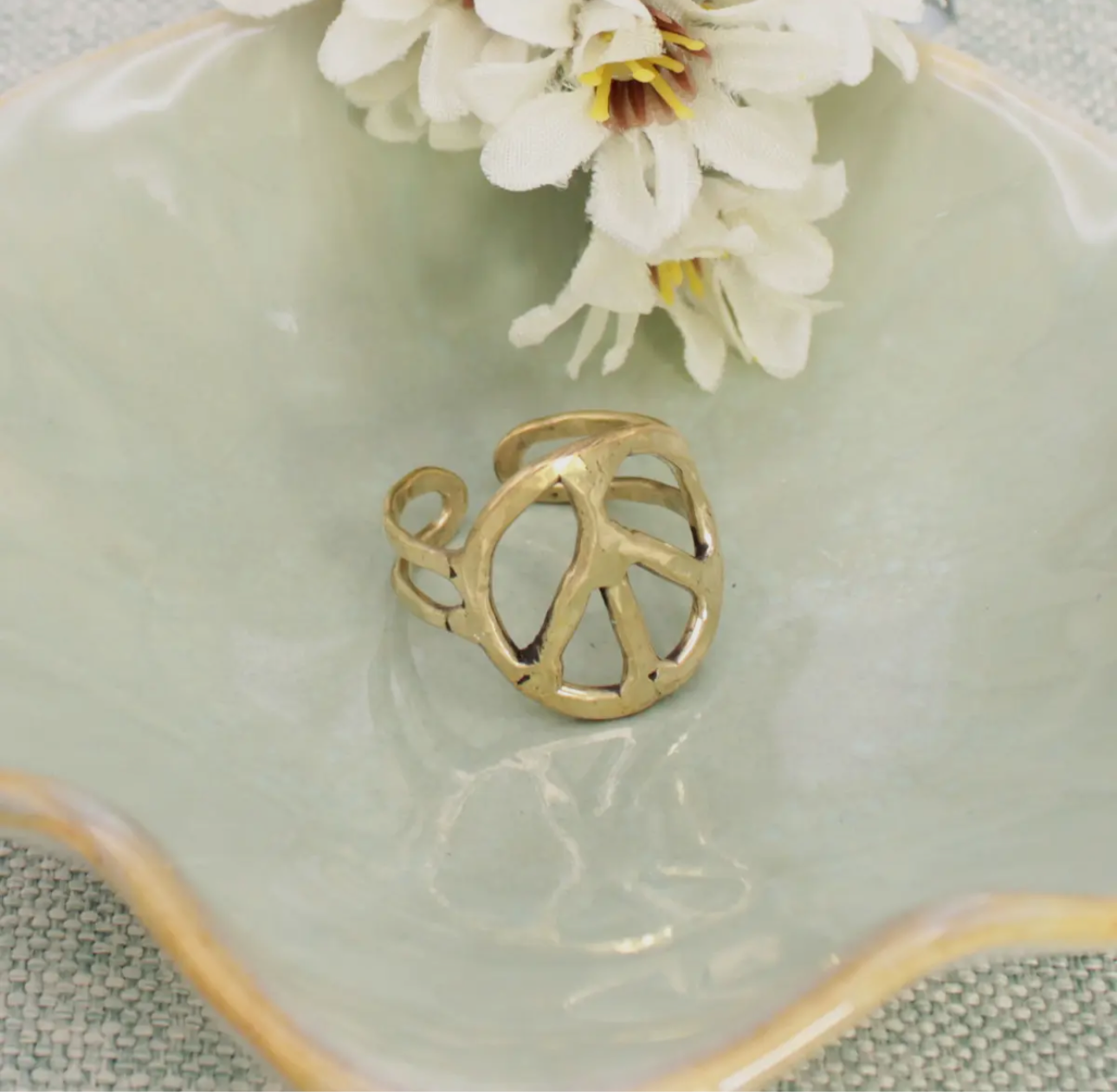 Adjustable Peace Sign Ring (Gold)
