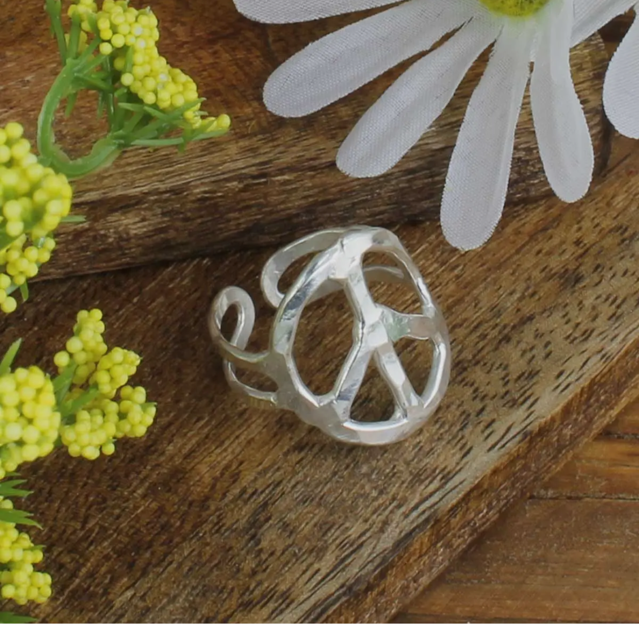 Adjustable Peace Sign Ring (Silver)