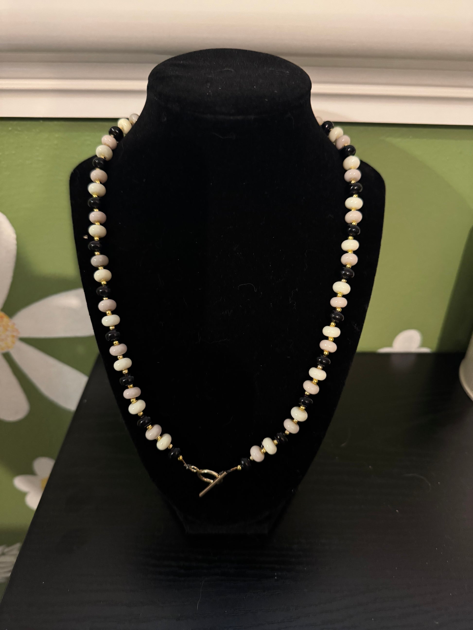 “She’s a lady” beaded toggle charm necklace