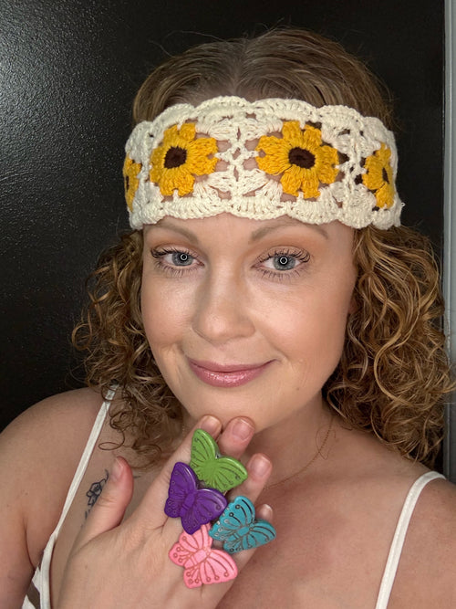 Adjustable Butterfly Stone Rings