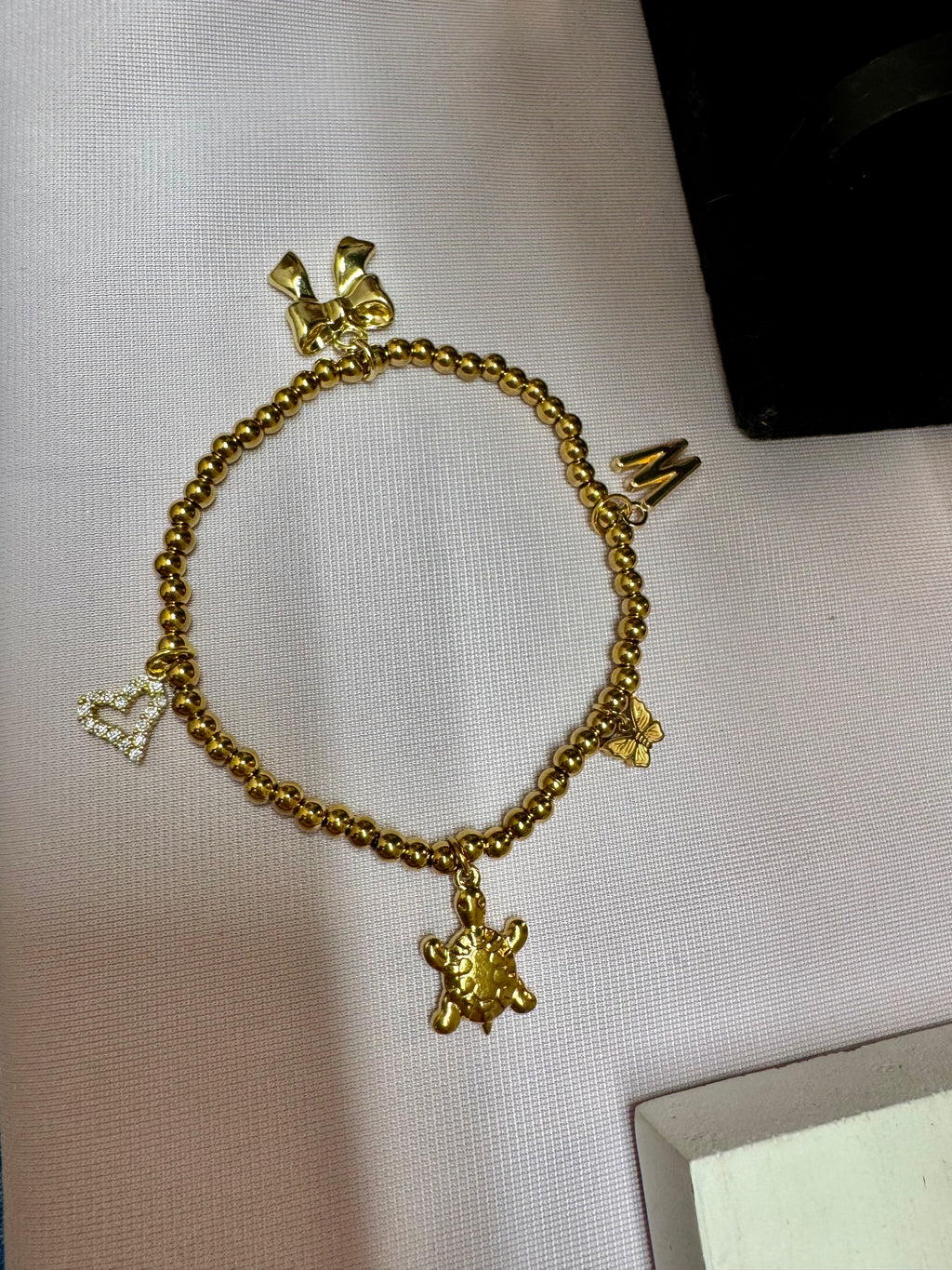 Customized 18K Gold PVD Coated Stainless Steel Metal Beaded Stretch Bracelet