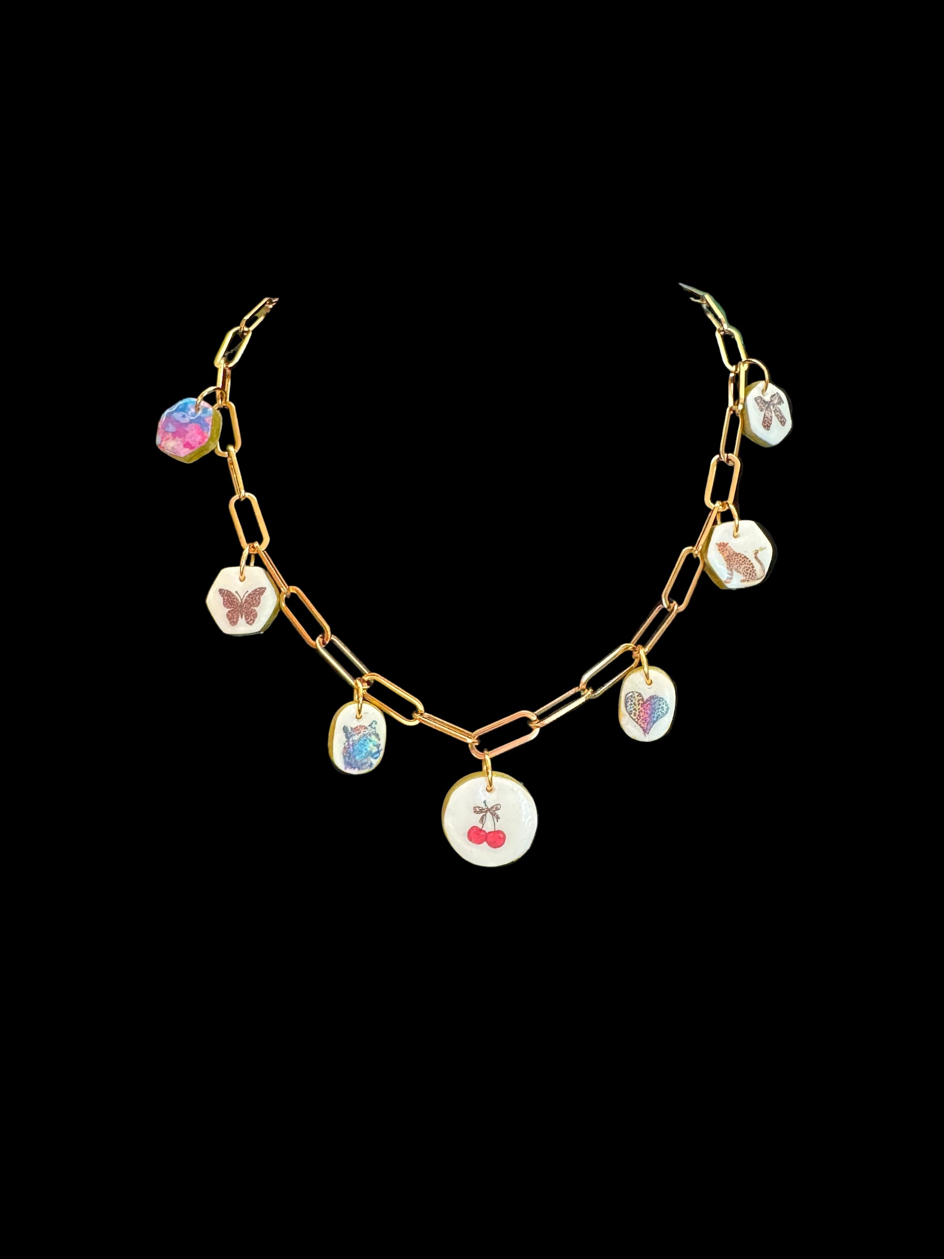 Lisa Frank Inspired Clay Charm Necklace (Cherry)