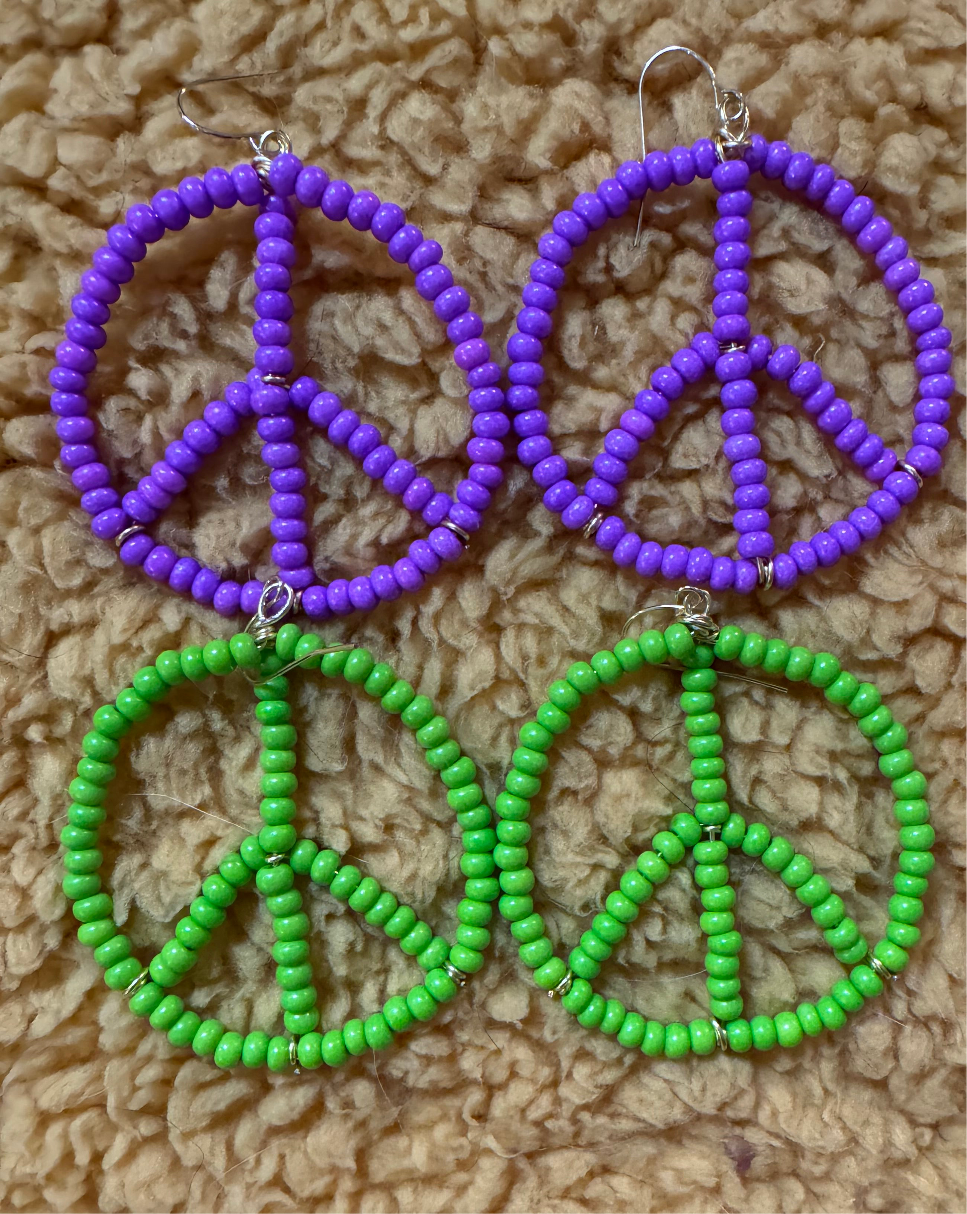 Handmade Beaded Hypoallergenic Peace Sign Earrings