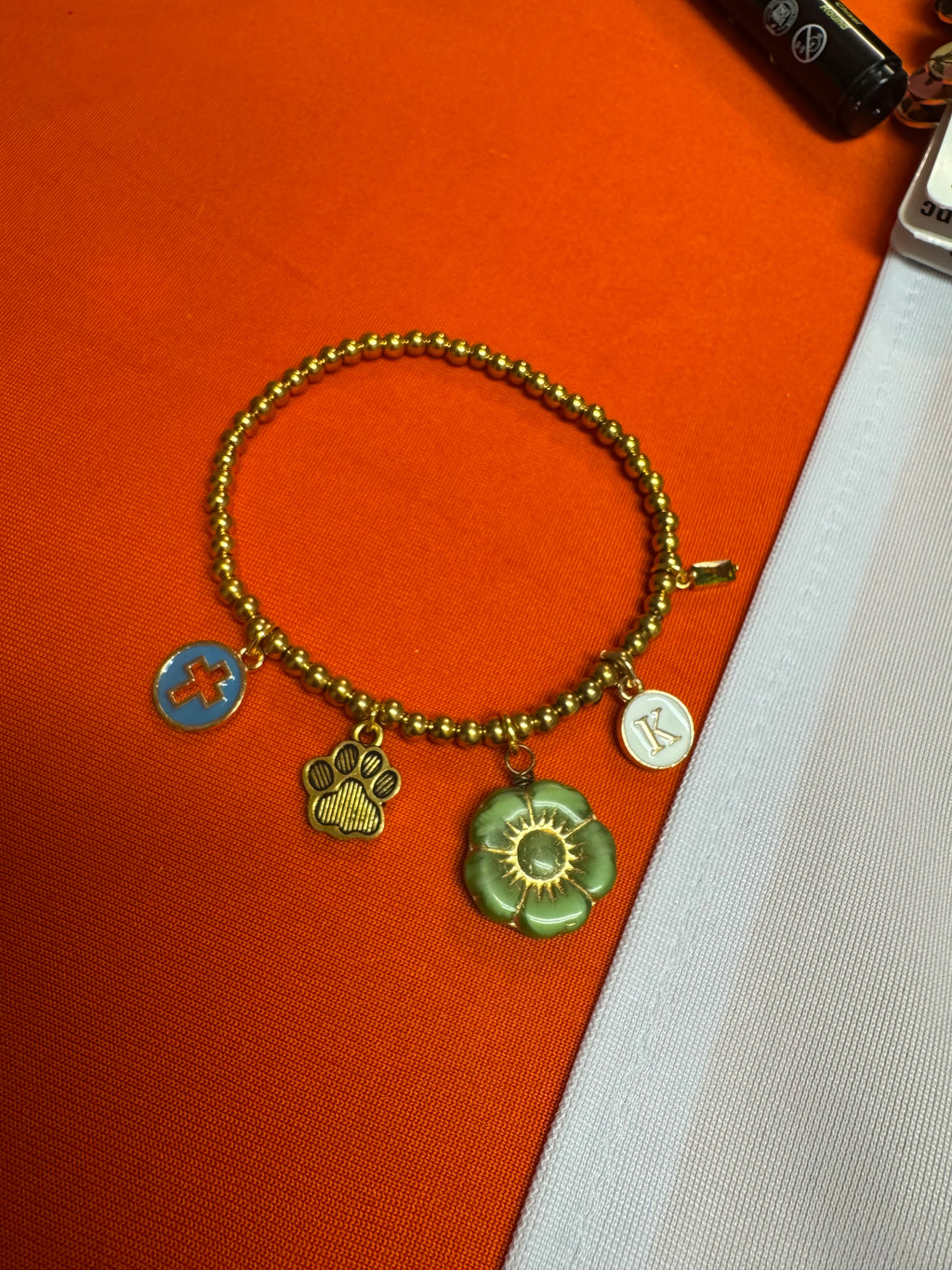 Customized 18K Gold PVD Coated Stainless Steel Metal Beaded Stretch Bracelet