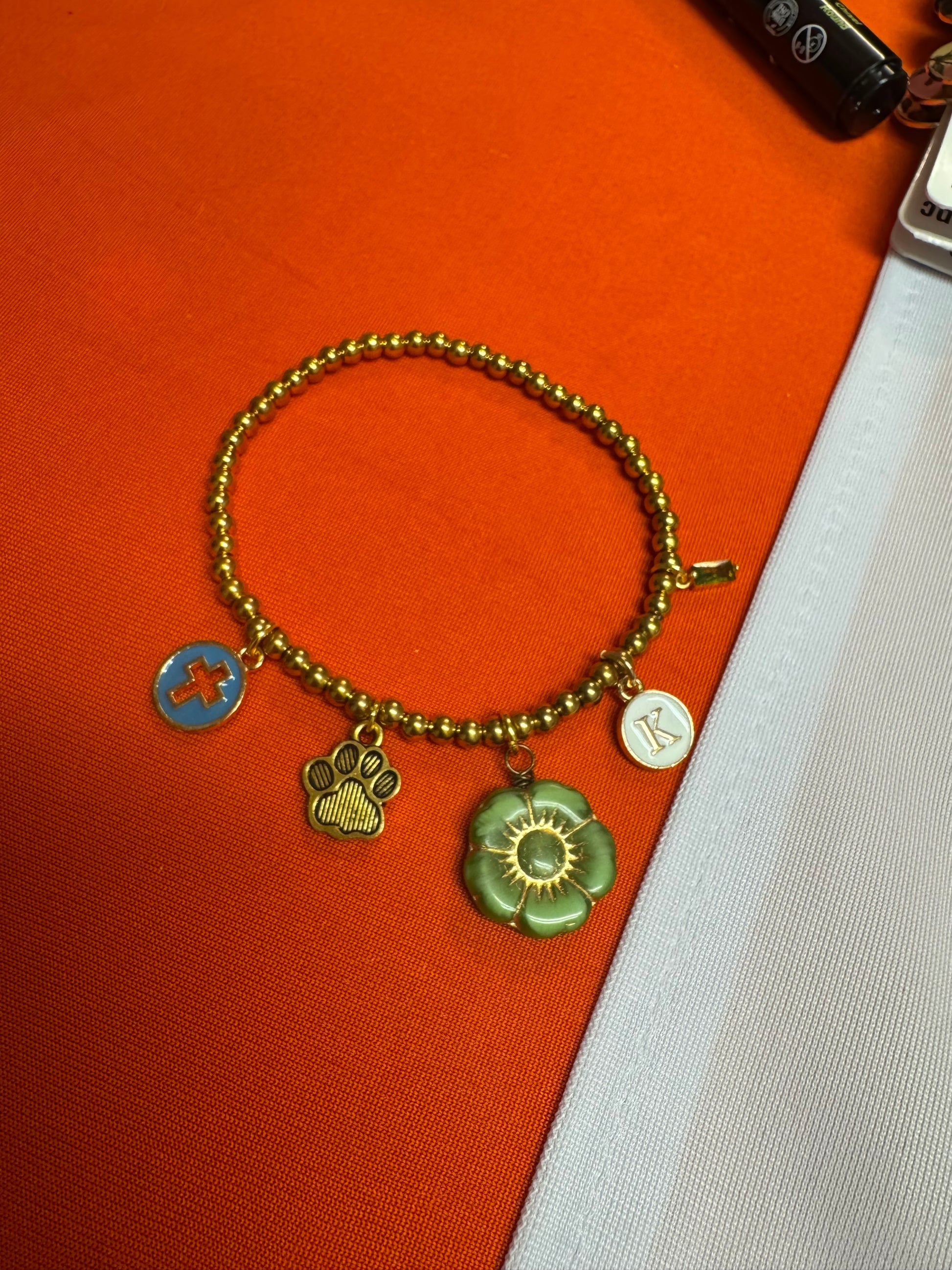 Customized 18K Gold PVD Coated Stainless Steel Metal Beaded Stretch Bracelet