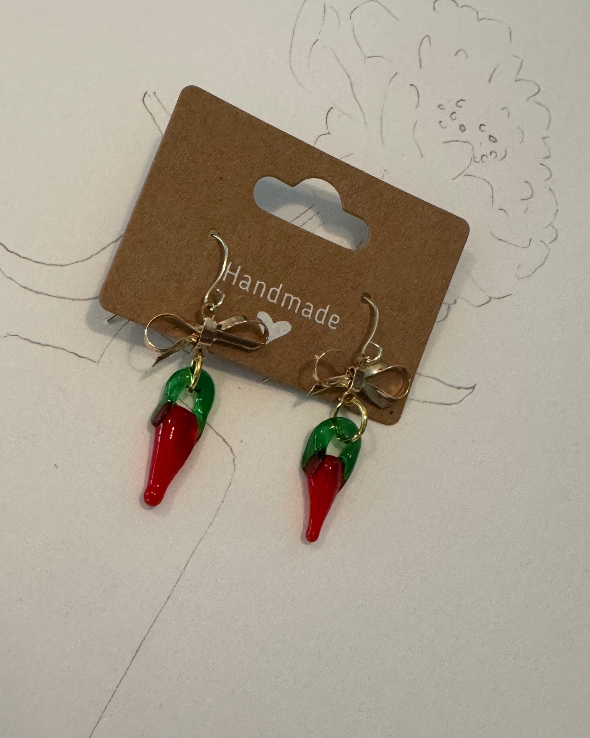 Handmade Hypoallergenic Fancy Chili Pepper Earrings (Gold)