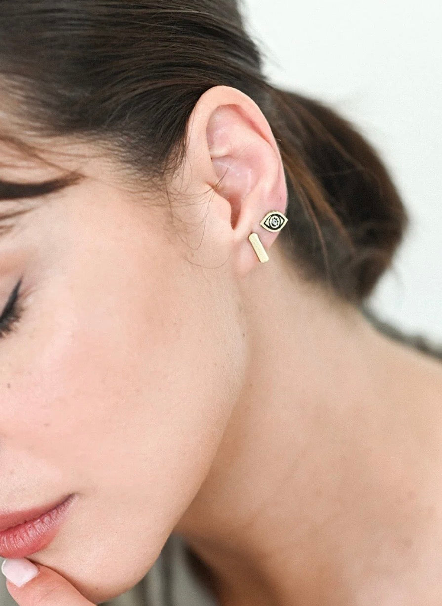 Ruchi Evil Eye Tiny Bar Gold Stud Earrings Set
of 2