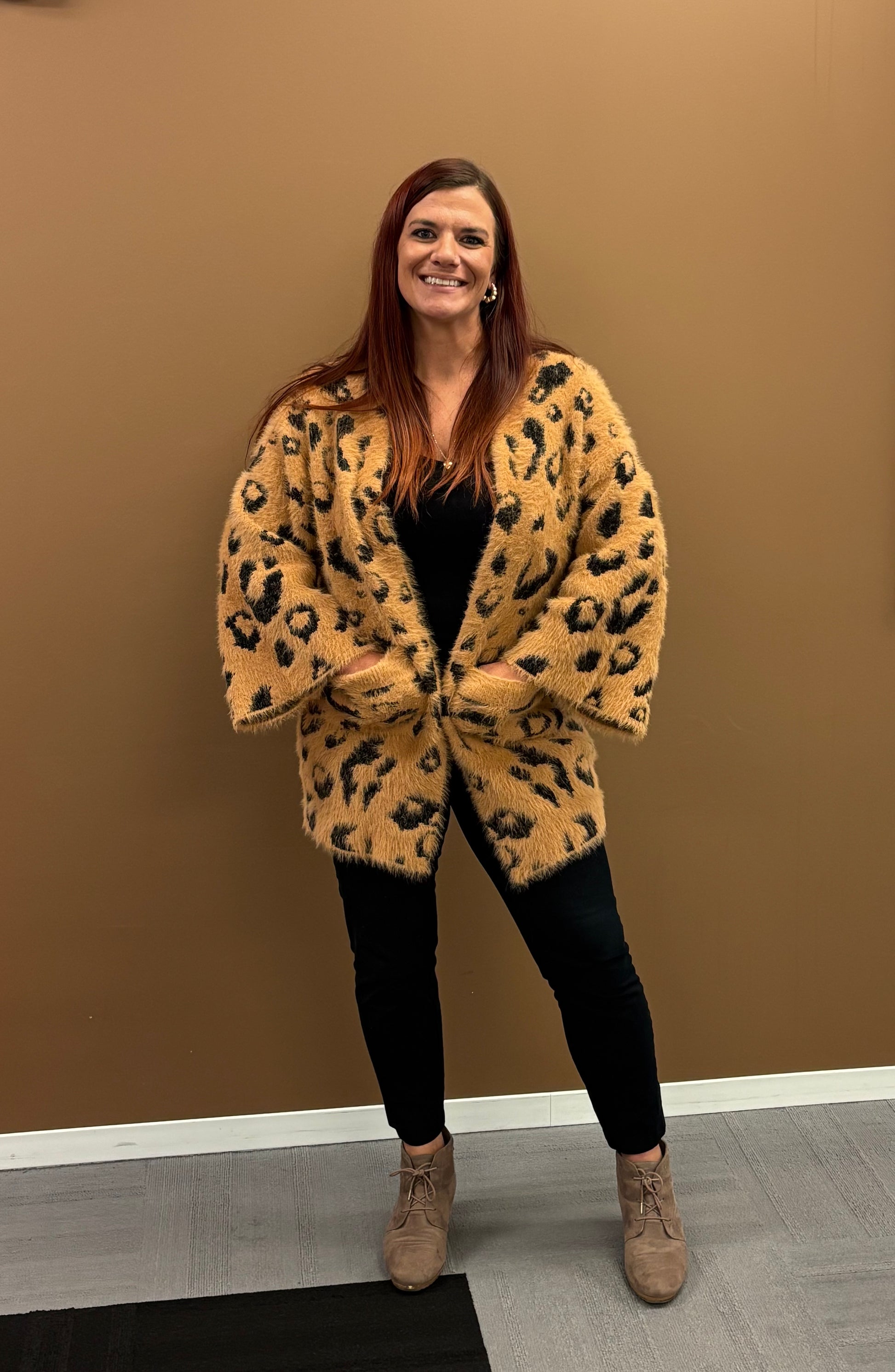 Purrfect Fuzzy Leopard Wide Sleeves Cardigan - Blu Ivy