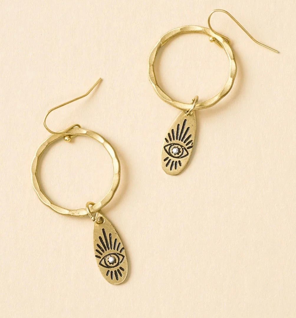 Ruchi Evil Eye Charm Gold Hoop Earrings