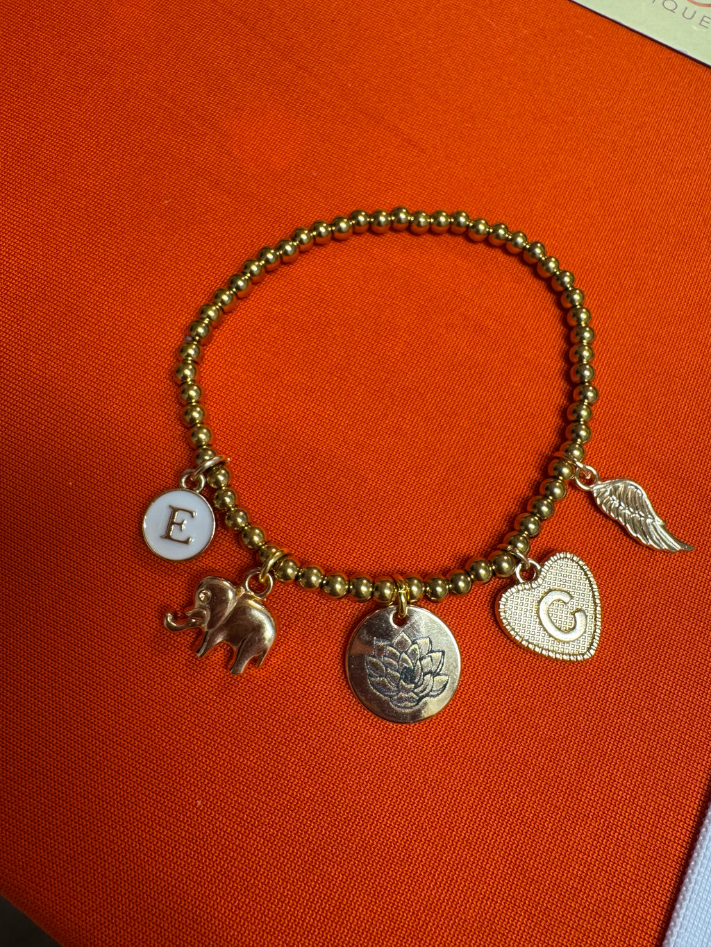 Customized 18K Gold PVD Coated Stainless Steel Metal Beaded Stretch Bracelet