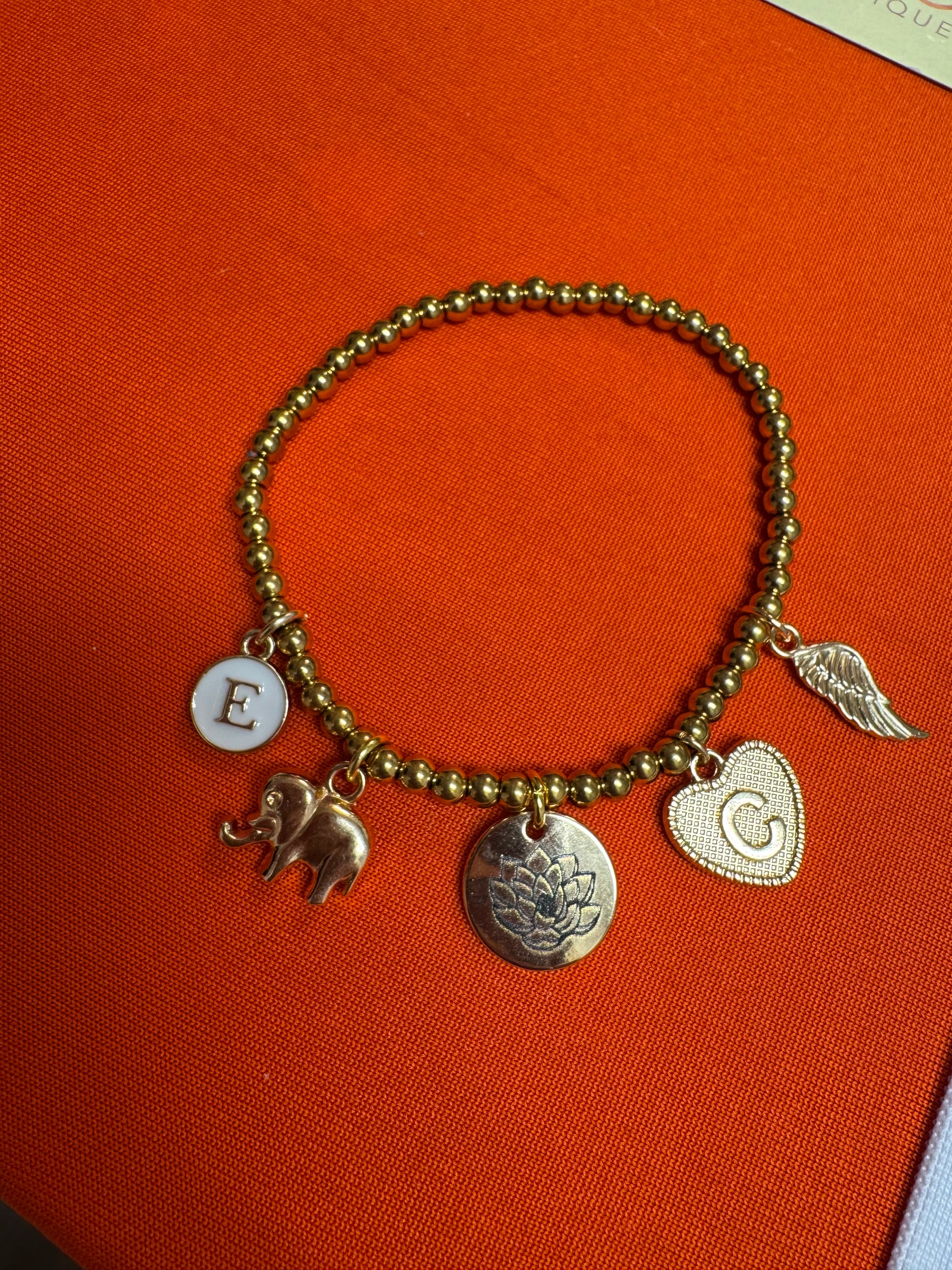 Customized 18K Gold PVD Coated Stainless Steel Metal Beaded Stretch Bracelet