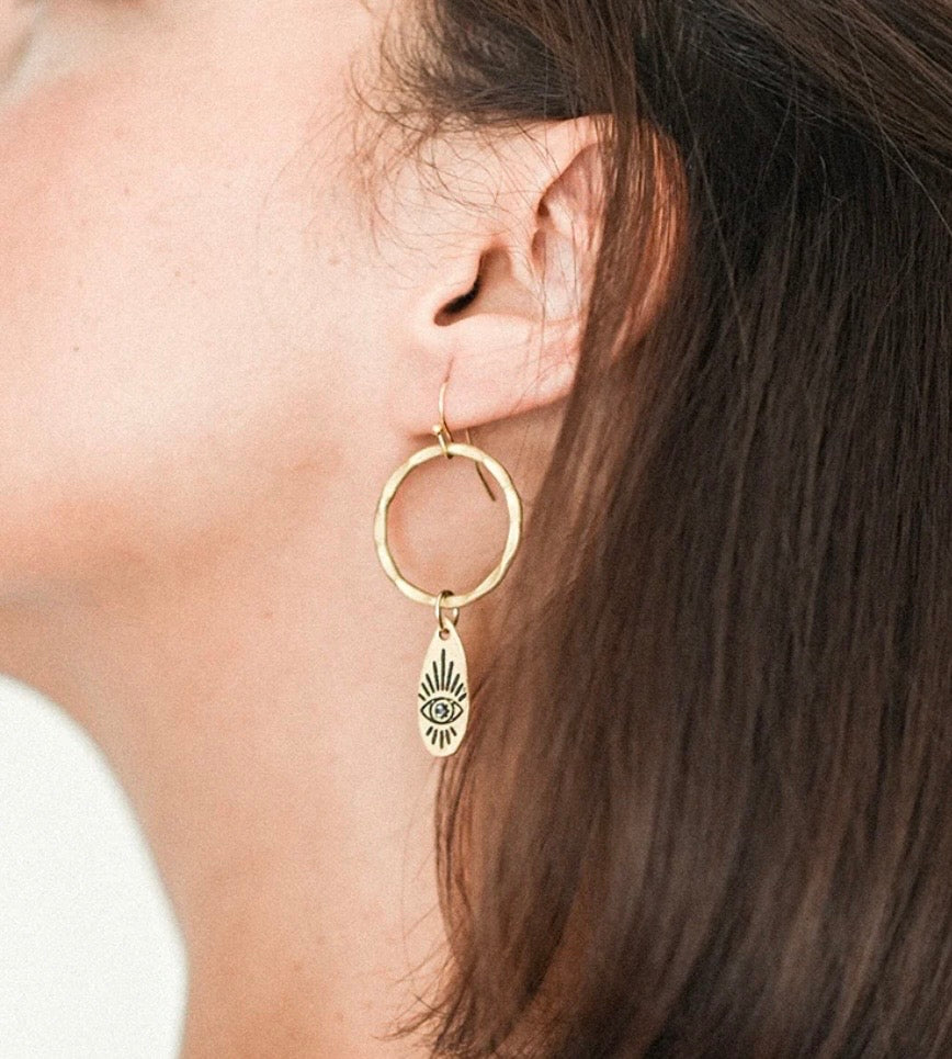 Ruchi Evil Eye Charm Gold Hoop Earrings