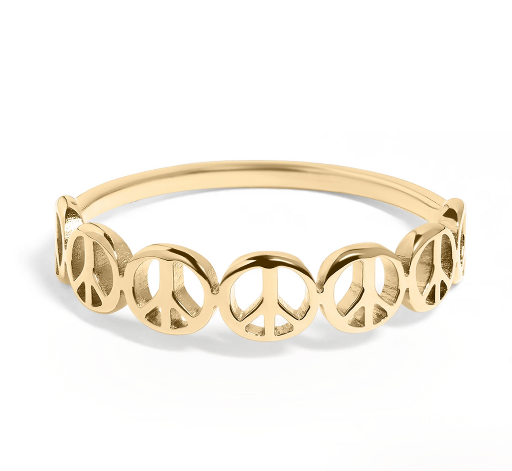 18K Gold PVD Stainless Steel Peace Sign Stacking Ring