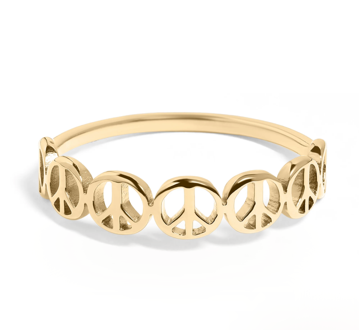 18K Gold PVD Stainless Steel Peace Sign Stacking Ring