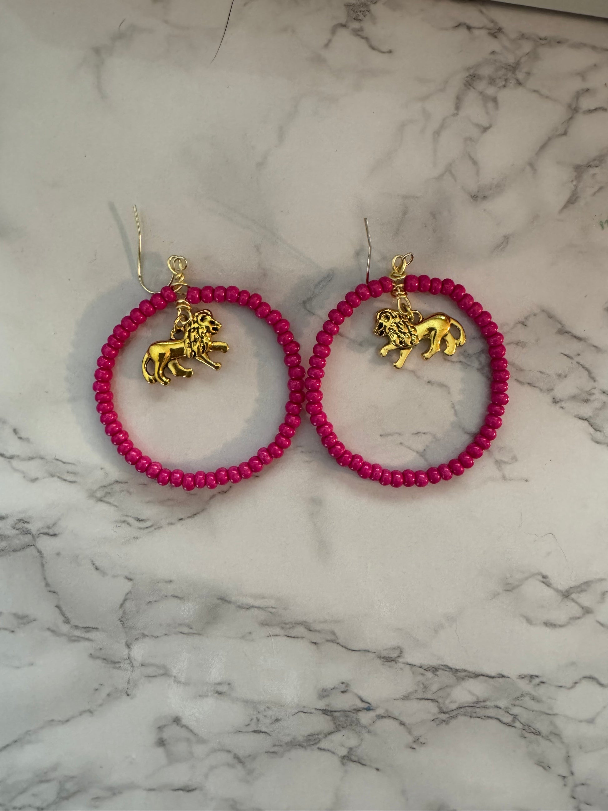 Handmade Beaded Hypoallergenic Lion Earrings