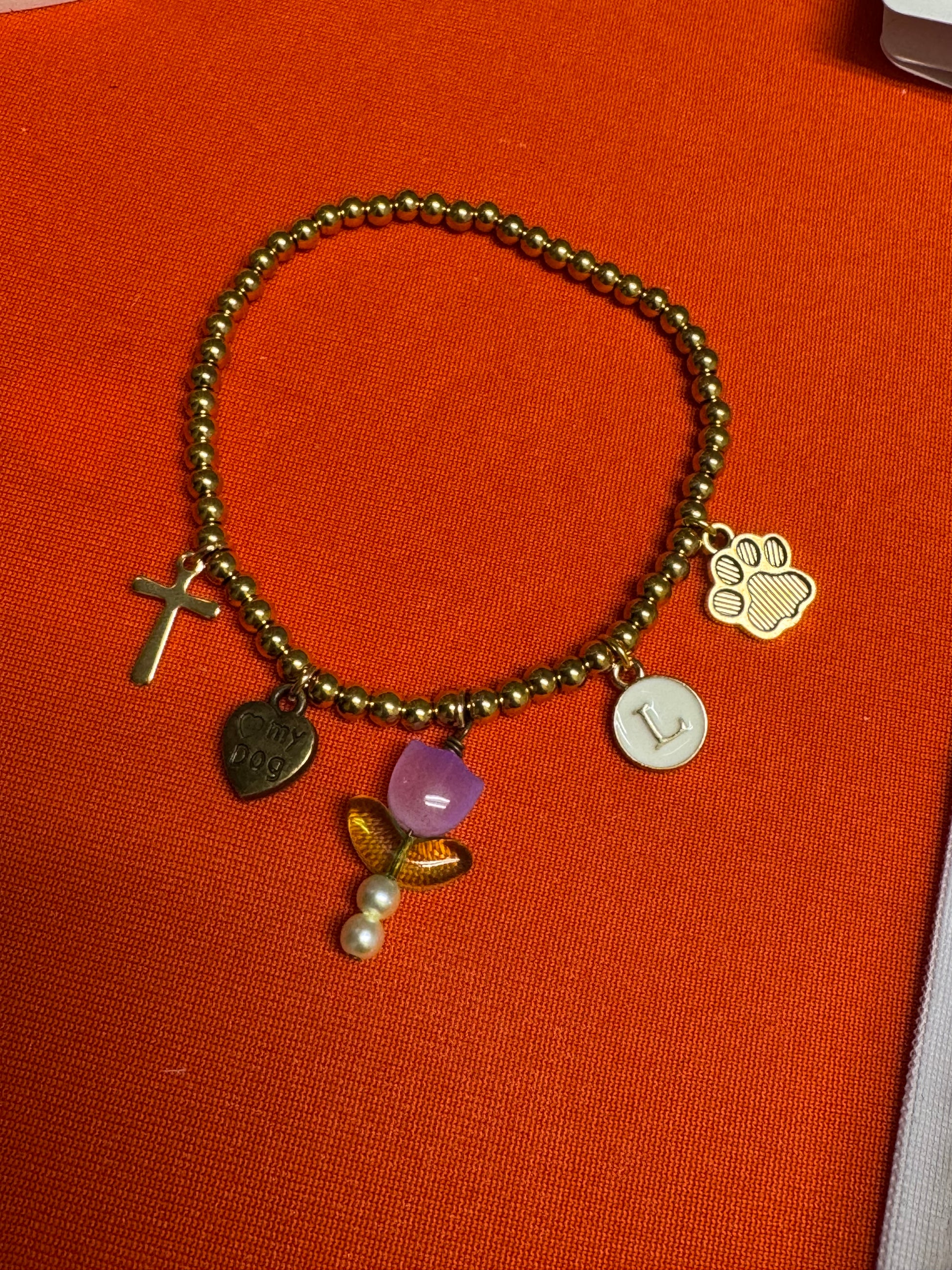 Customized 18K Gold PVD Coated Stainless Steel Metal Beaded Stretch Bracelet