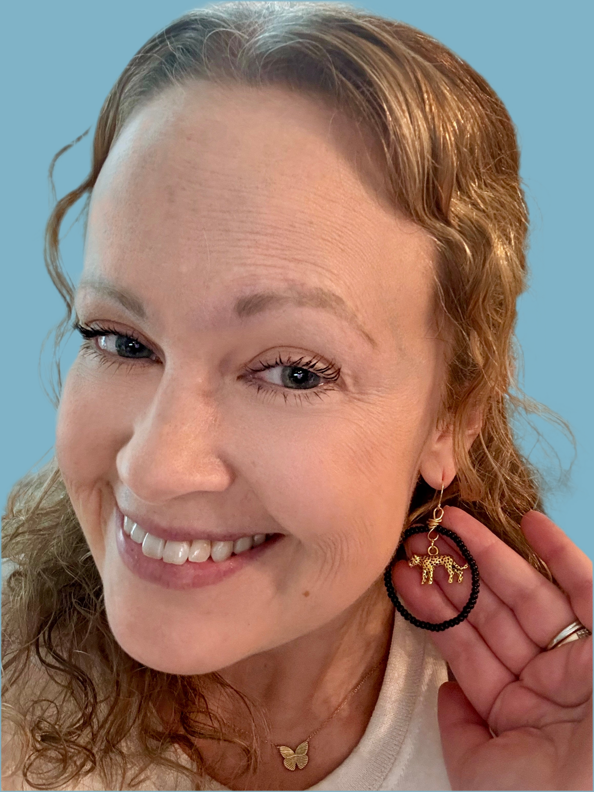 Handmade Beaded Hypoallergenic Earrings with Cheetah Charms