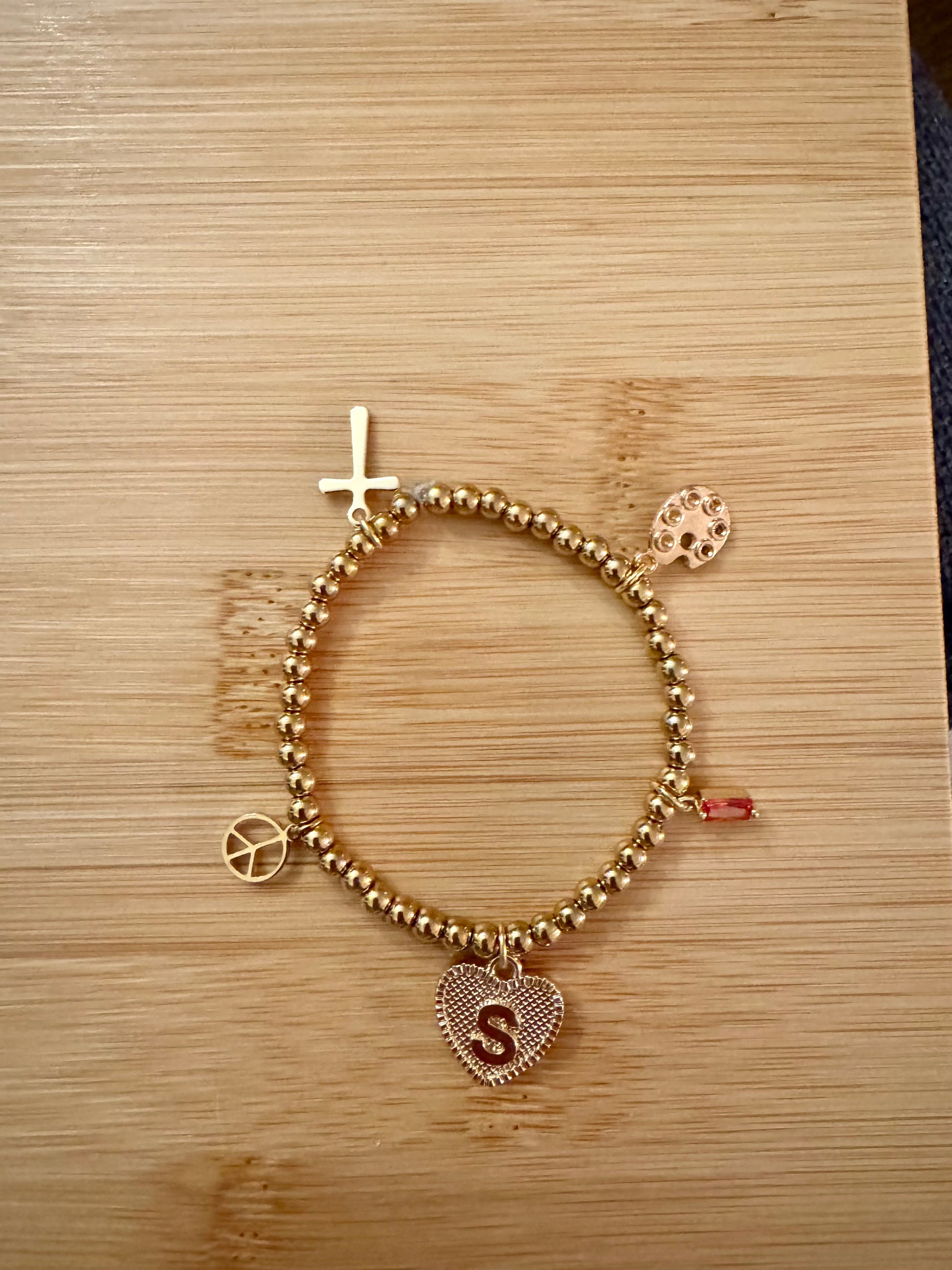 Customized 18K Gold PVD Coated Stainless Steel Metal Beaded Stretch Bracelet