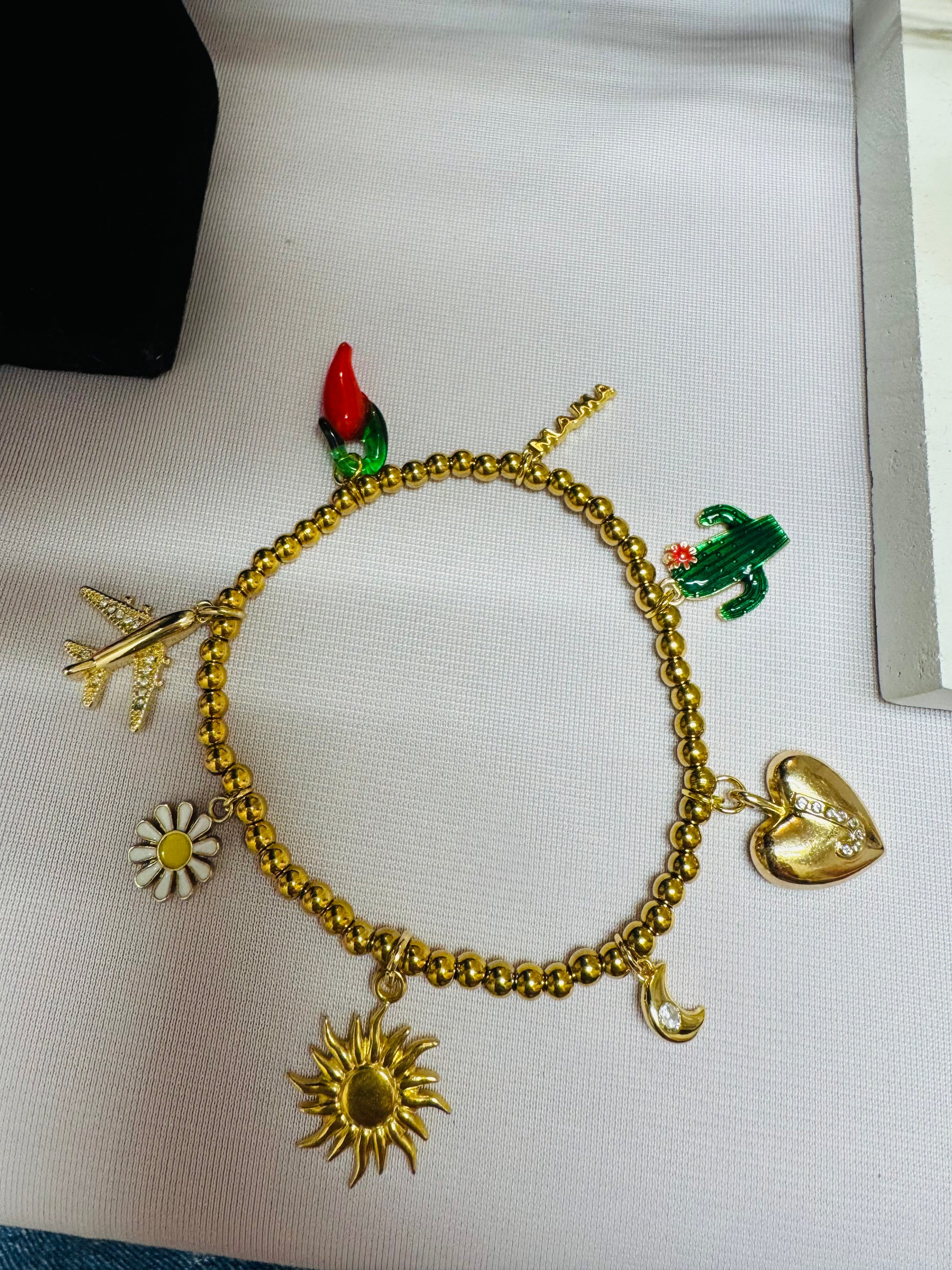 Customized 18K Gold PVD Coated Stainless Steel Metal Beaded Stretch Bracelet