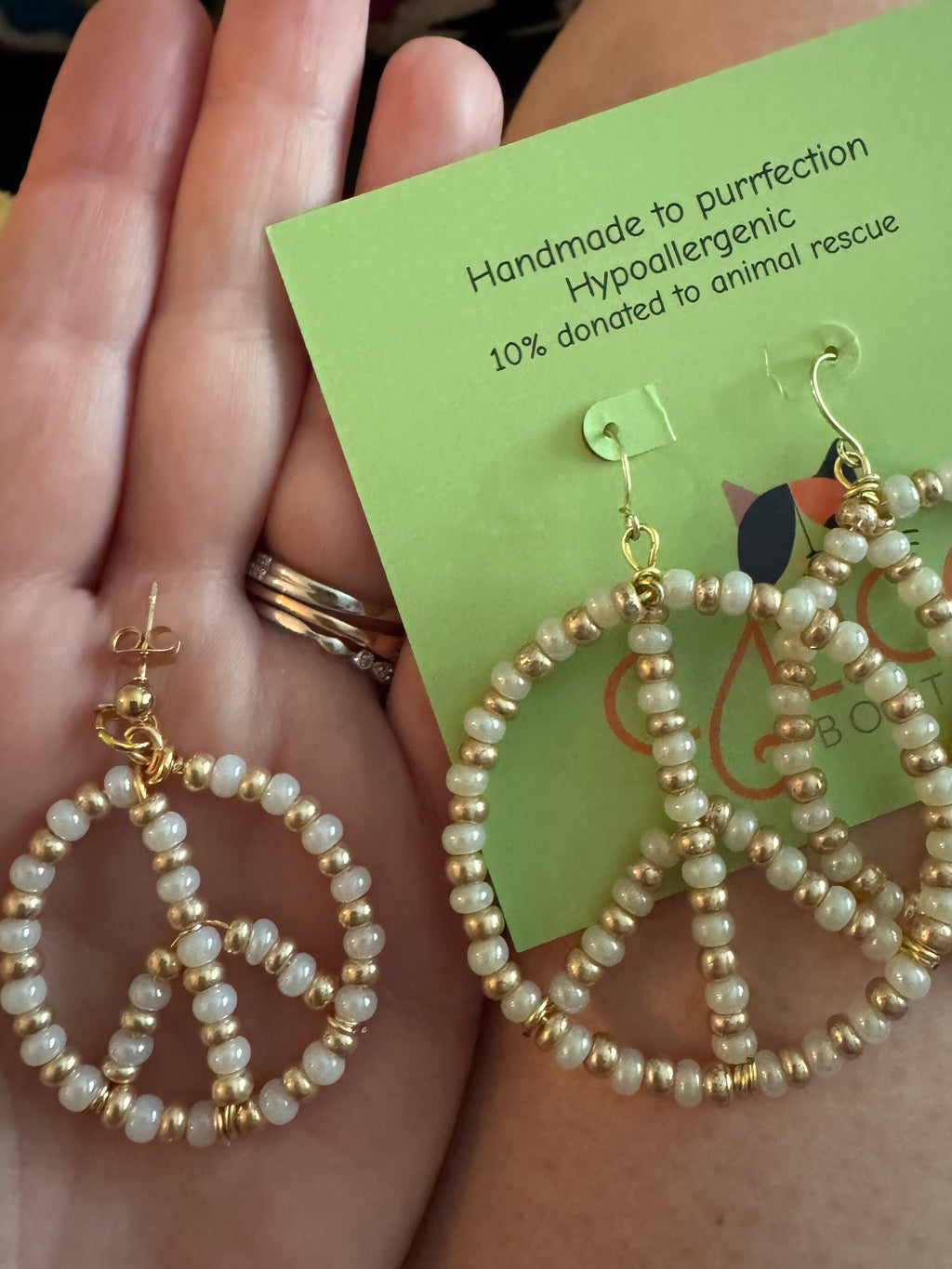 Handmade Beaded Hypoallergenic Peace Sign Earrings